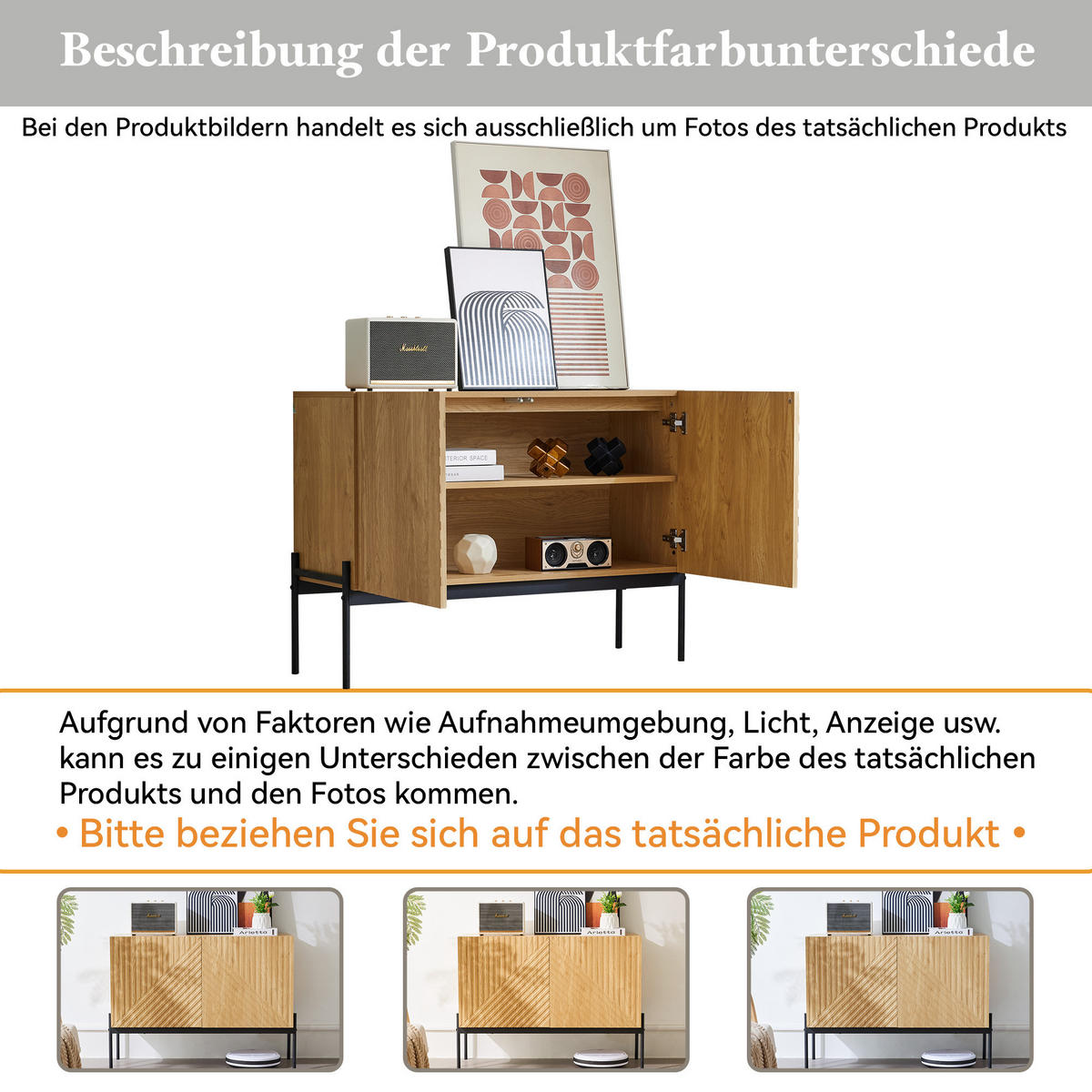 SIDEBOARD in Naturfarben Kommode mit 2 Türen Metallbeinen Linien Design Buffet Kommode für Wohnzimmer, B100/T40/T75cm - Schwarz/Naturfarben, Holzwerkstoff/Metall (100/75/40cm) - STILVORA