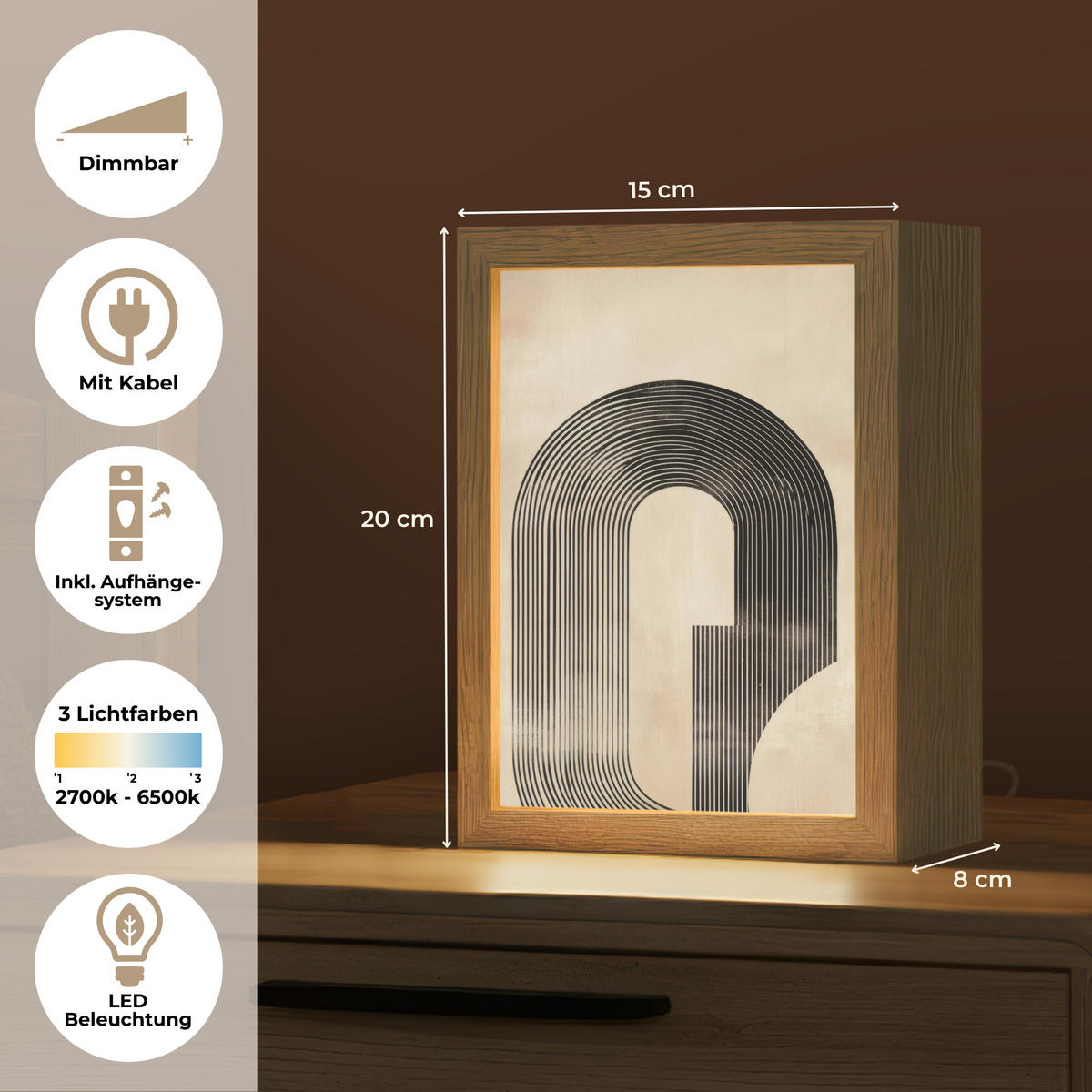 NÁSTĚNNÁ LAMPA Luk - Pruhy - Minimalistický - Černý 15x20 cm - béžová, kompozitní dřevo (15/20/8cm) - OnlyWow