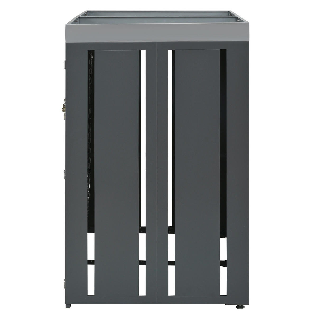 MÜLLTONNENBOX aus Stahl in Grau/Holzoptik mit Pflanzgefäß & Schloss - Grau, Metall (132/124.5/80cm) - Modfu