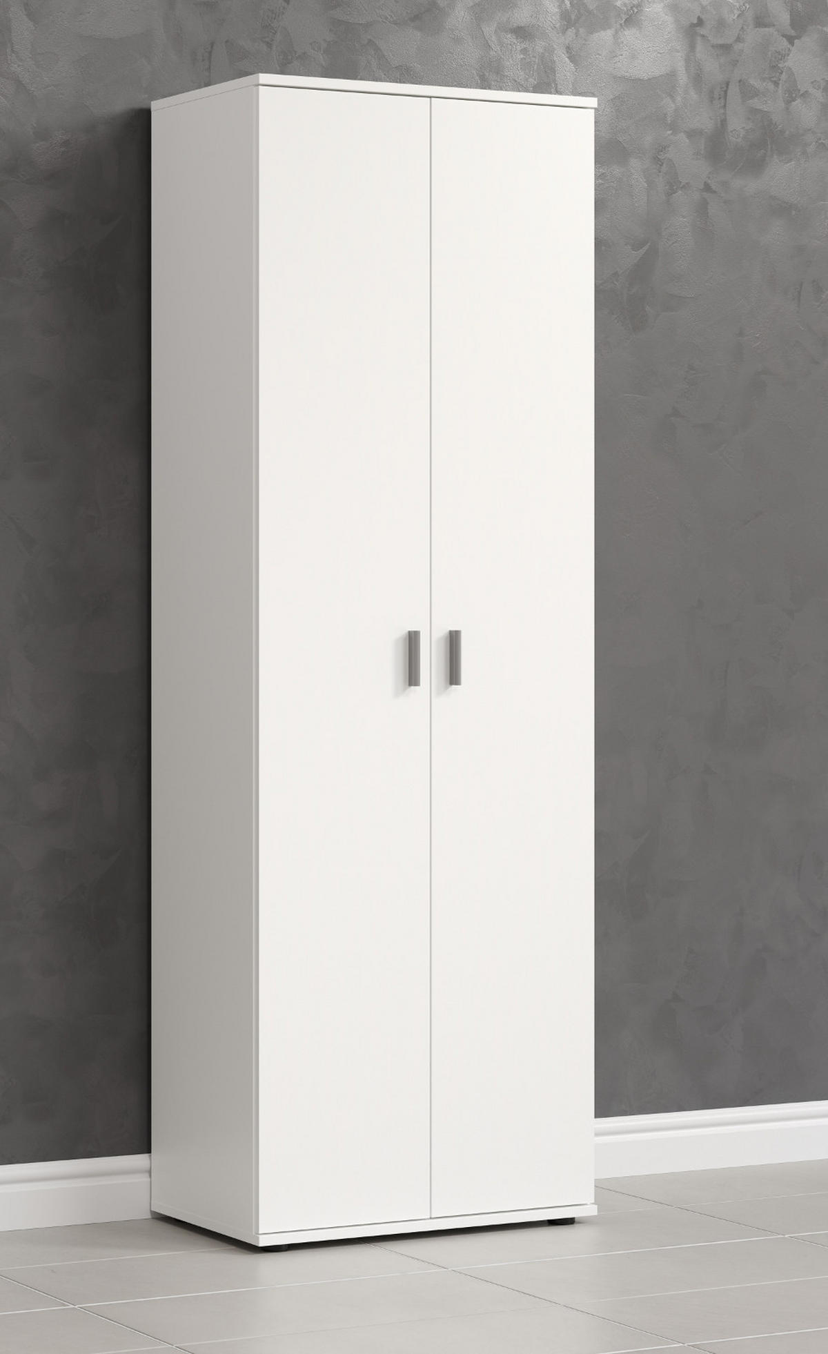 GARDEROBENSCHRANK weiß 60 x 176 cm, Mehrzweckschrank mit viel Stauraum - Silberfarben/Weiß, Holzwerkstoff/Kunststoff (60/176/35cm) - Top.Furn