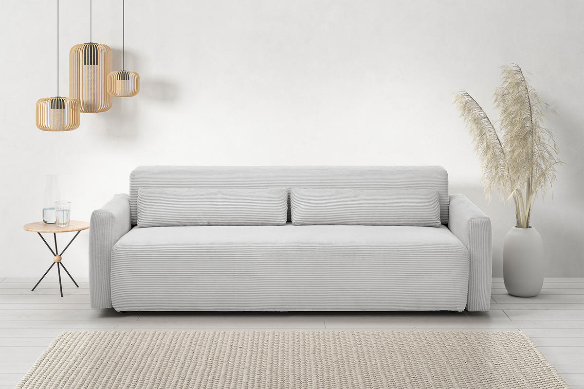SCHLAFSOFA NEO Hellgrau Cord - Hellgrau/Schwarz, Kunststoff/Textil (233/75/108cm) - KAWOLA