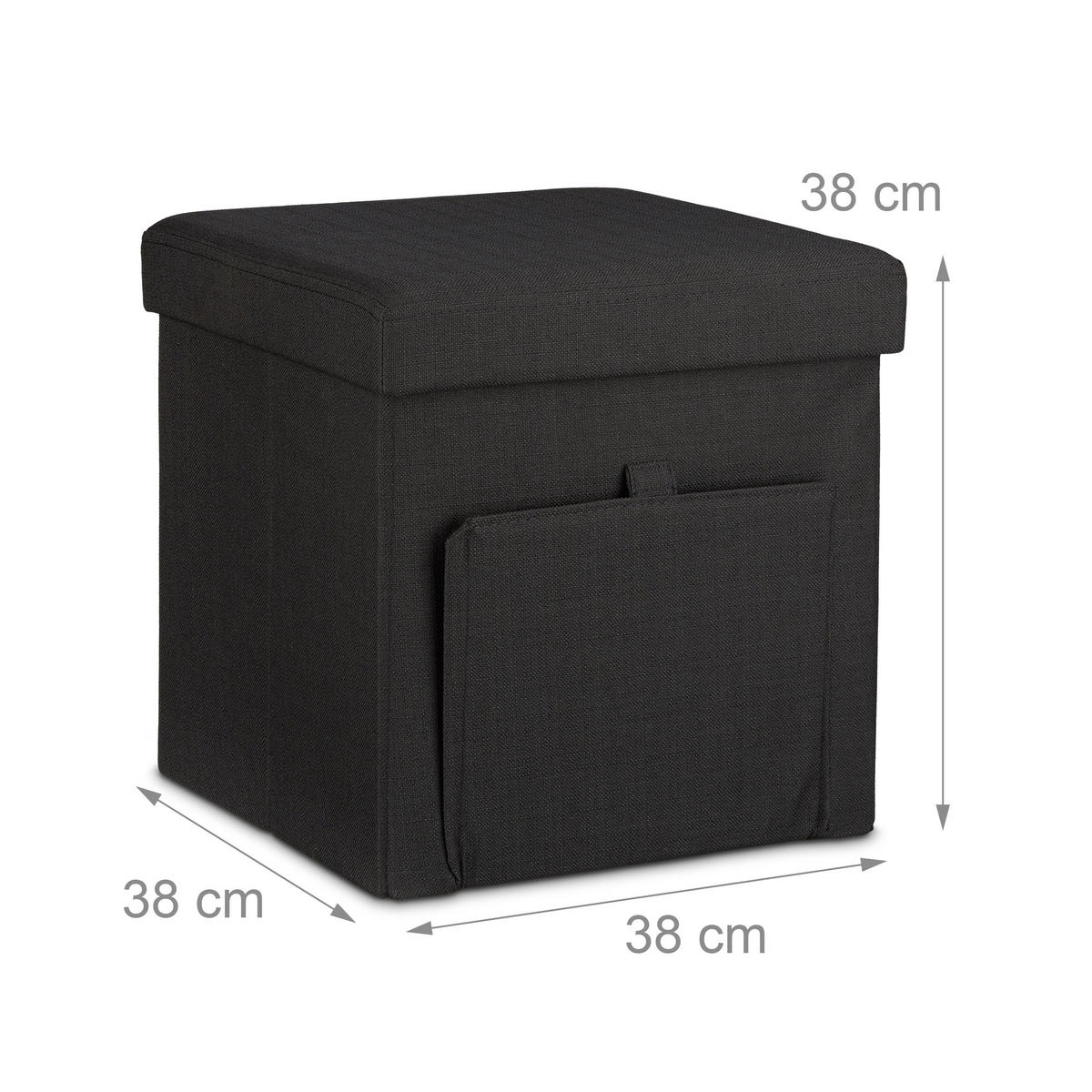 FALTBARER Sitzhocker - Schwarz, Holzwerkstoff/Textil (38/38/38cm) - Relaxdays