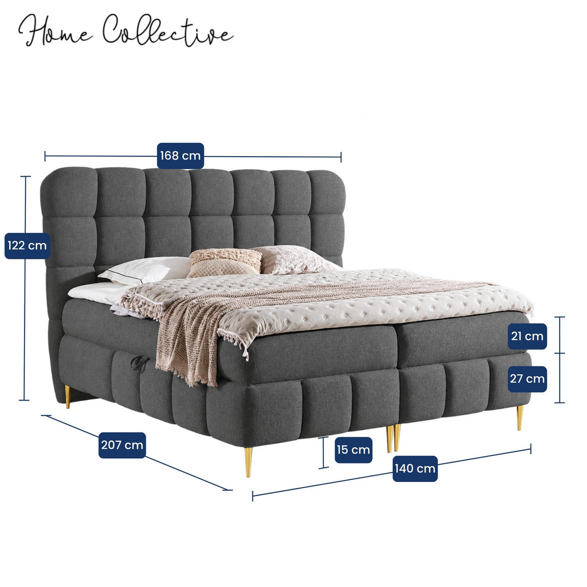 BOXBETT mit Stauraum in 140x200 cm in Stahlgrau - Grau, Textil (140/200cm) - Home Collective