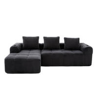 ECKSOFA Cord Dunkelgrau mit Becherhaltern, Seitentaschen und mit 3 Kissen - Dunkelgrau, Textil (253/158cm) - WISHDOR