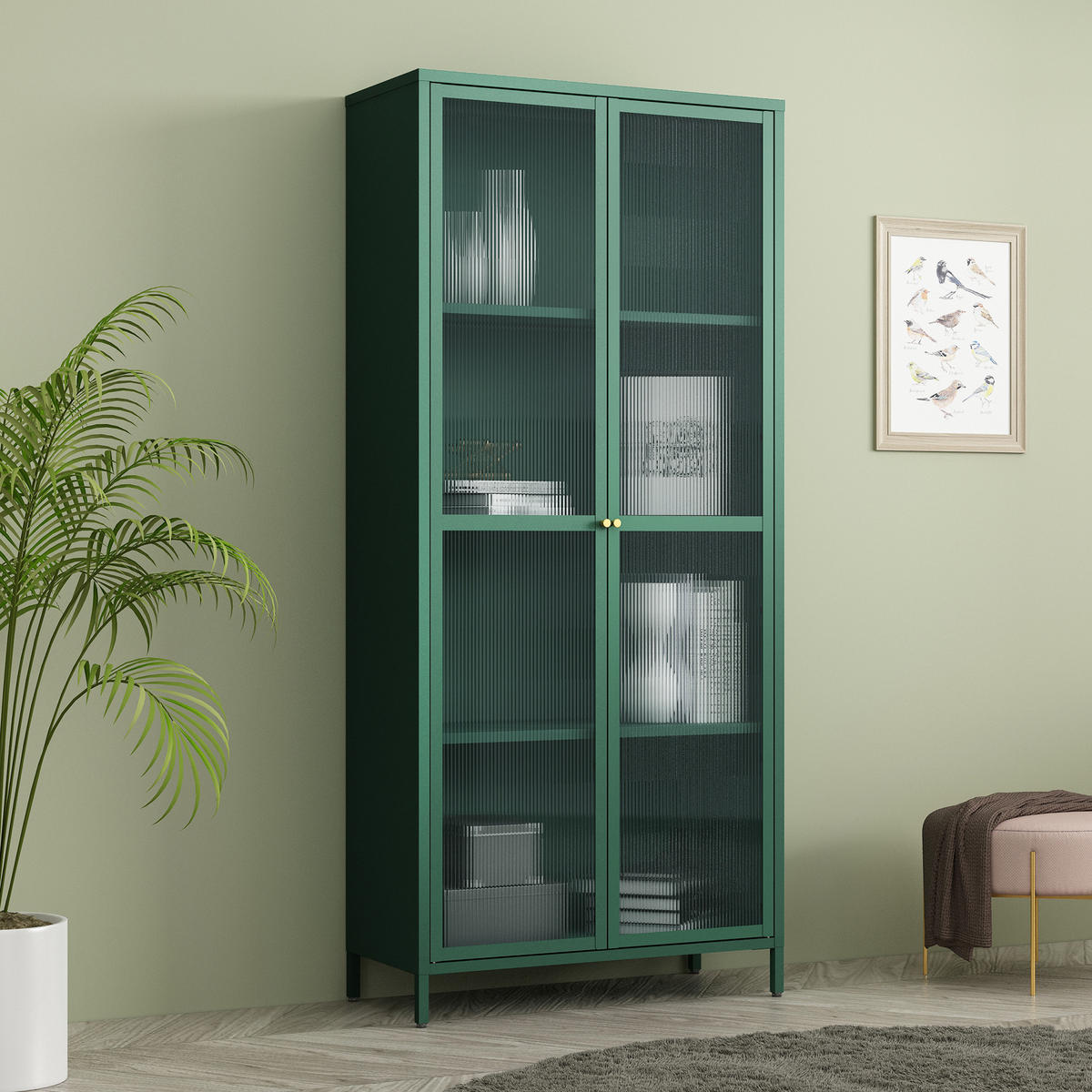 VITRINENSCHRANK Säkylä - Dunkelgrün, Glas/Metall (80/180/35cm) - [en.casa]