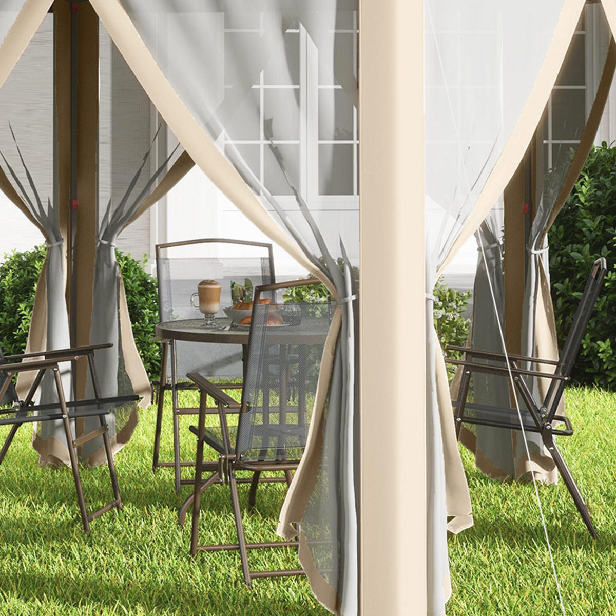 POP-UP FALTPAVILLON 4x4 m sechseckig Beige und Khaki - Beige, Metall (405/285/405cm) - ComfortXL