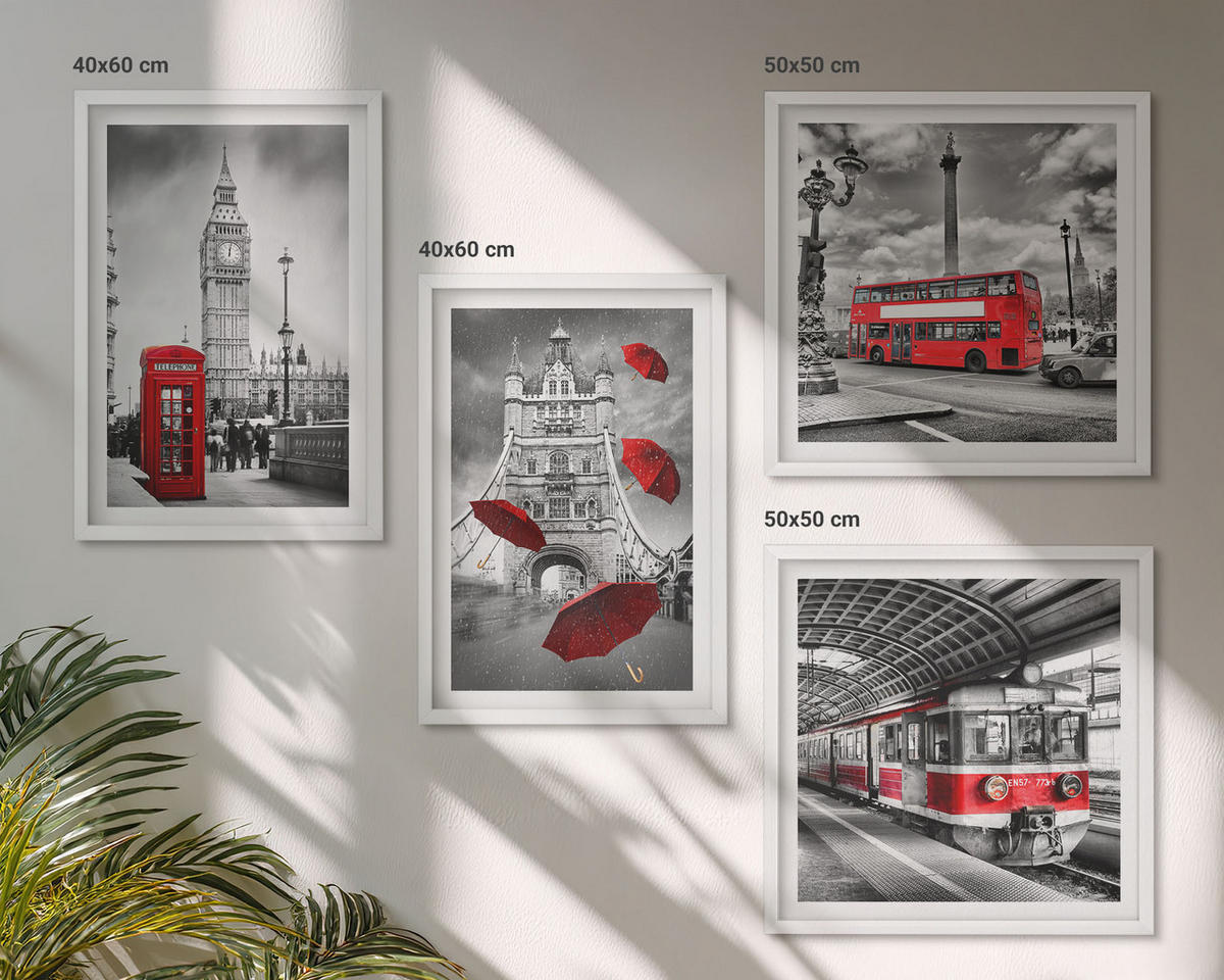 BILDER SET 4er Set - 50x50 cm & 40x60 cm Weißer Rahmen - Red Accents London - Weiß, Kunststoff (50/50cm) - TULUP