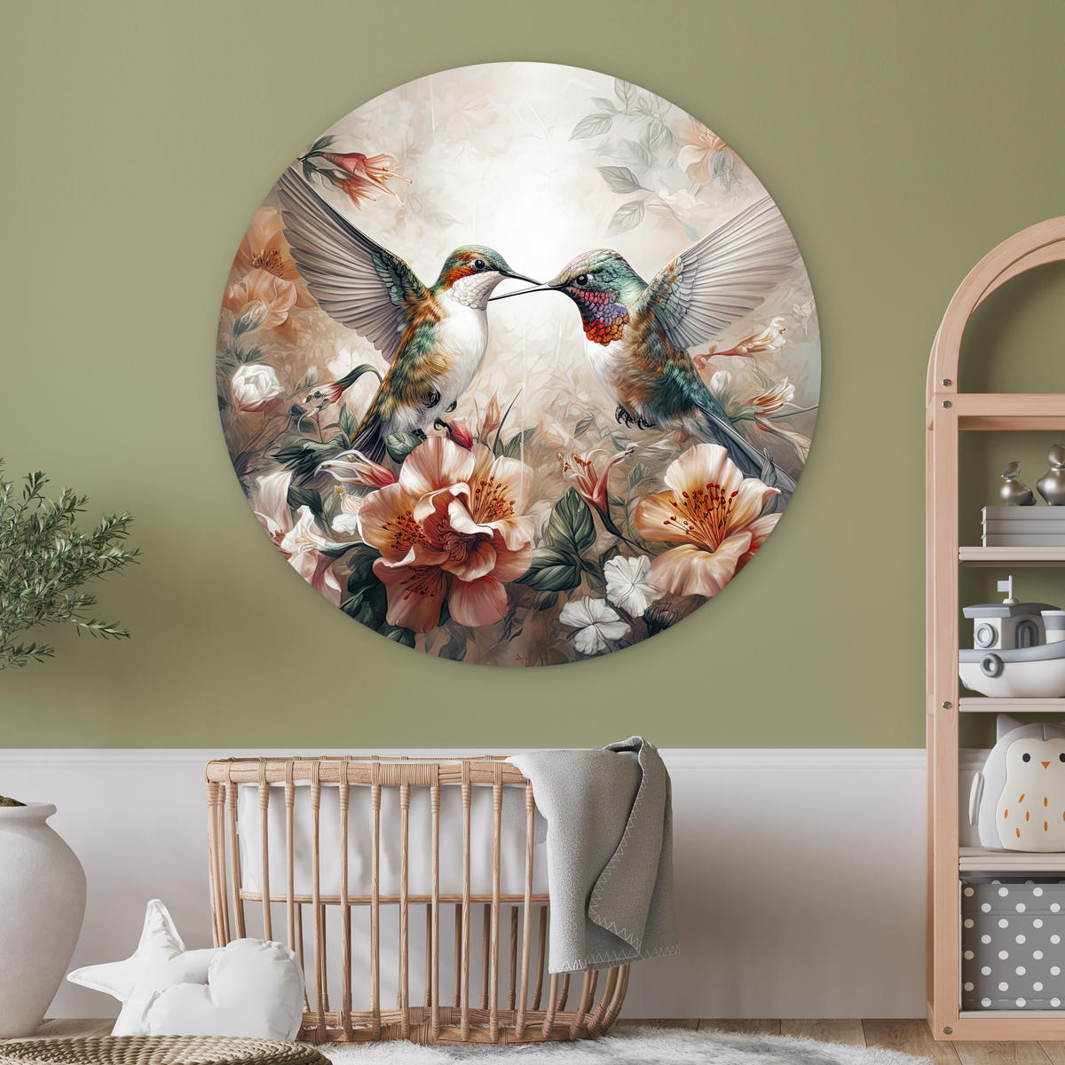 NÁSTĚNNÝ OBRAZ Kolibřík - Ptáci - Květiny - Příroda 140x140 cm - starorůžová, plast (140/140cm) - MuchoWow