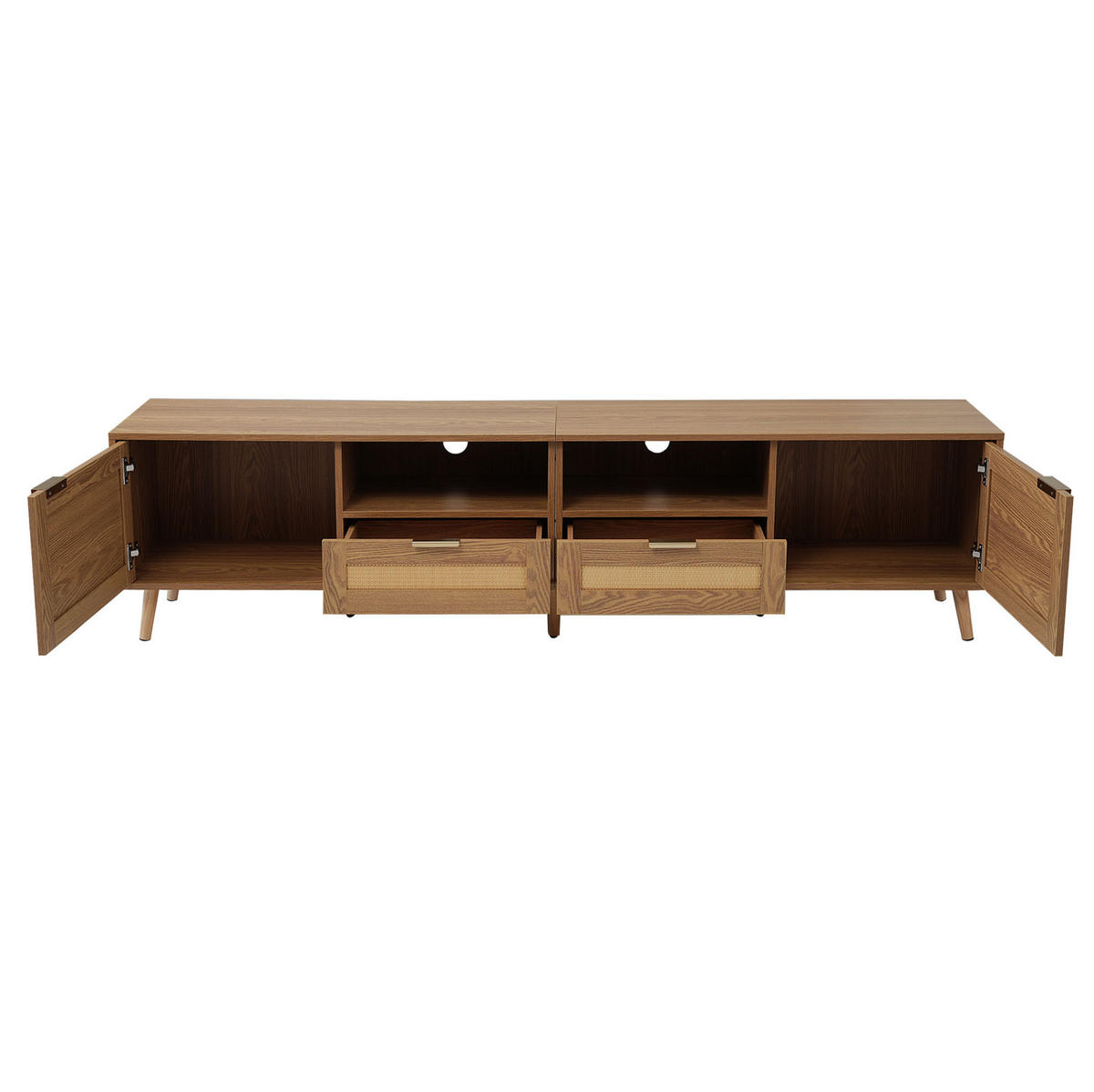LOWBOARD 200/37/49 cm Eiche aus Holzwerkstoff mit Rattandesign - Braun, Holzwerkstoff (37/49/200cm) - OKMYHOME