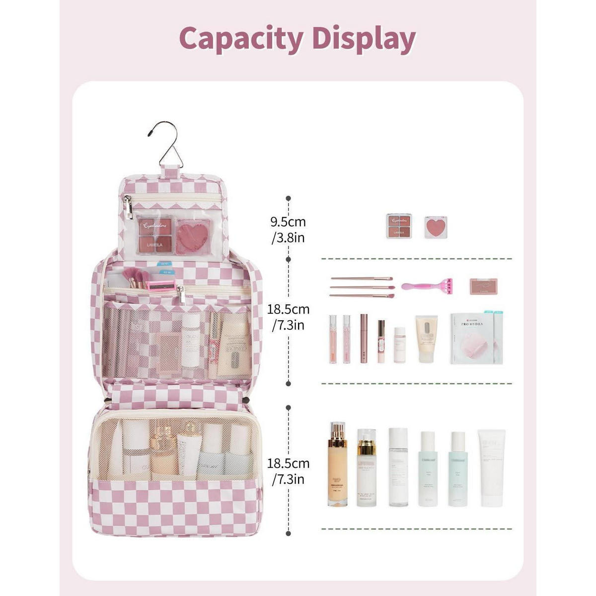 KULTURTASCHE zum Aufhängen Schachbrettmuster Altrosa - Rosa, Textil (5/1/5cm)