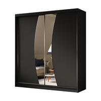KLEIDERSCHRANK mit Spiegel-Schiebetüren und Aluminium-Leisten, LED-Beleuchtung - VOXI - 200 cm Schwarz - Schwarz, Holzwerkstoff (200/216/61cm) - ALTDECOR