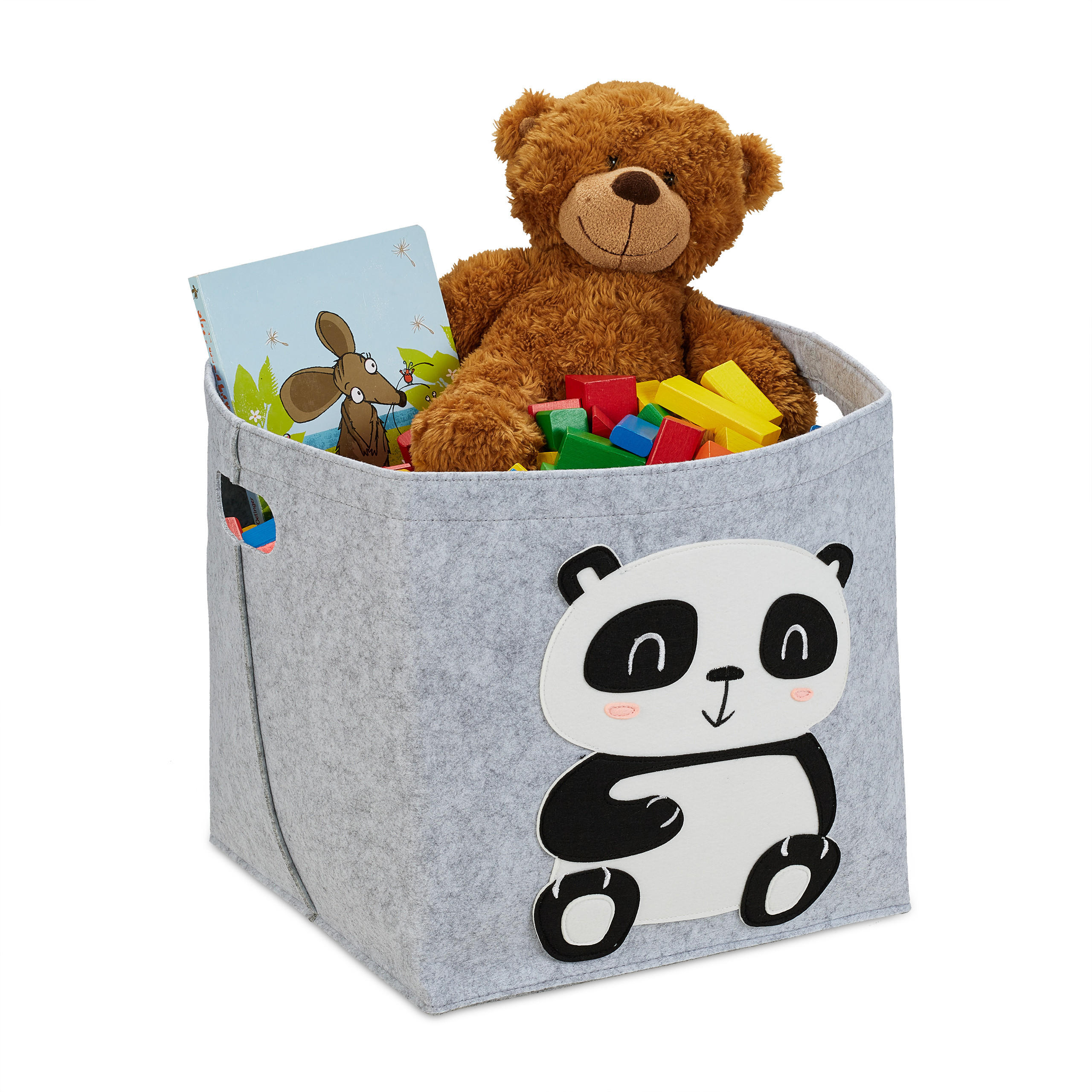 AUFBEWAHRUNGSKORB Grau Filz Panda faltbar - Multicolor, Textil (34/32cm) - Relaxdays
