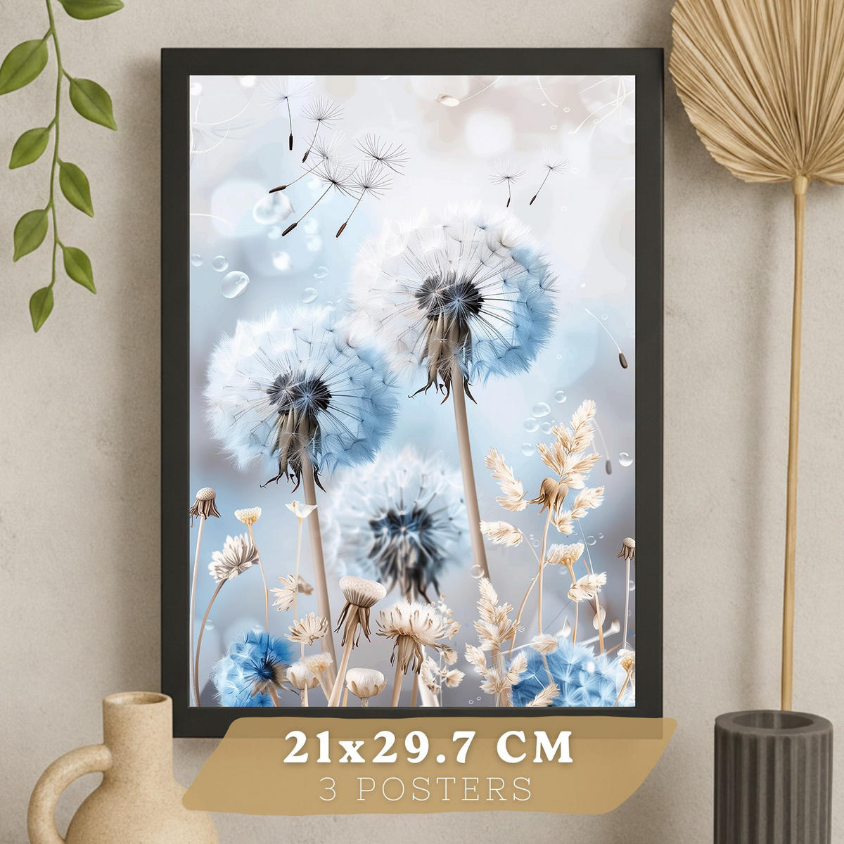 PLAKAT Sada 3 Sladká modř A4 Černý rám - černá, papír (29.7/1/21cm) - Nacnic
