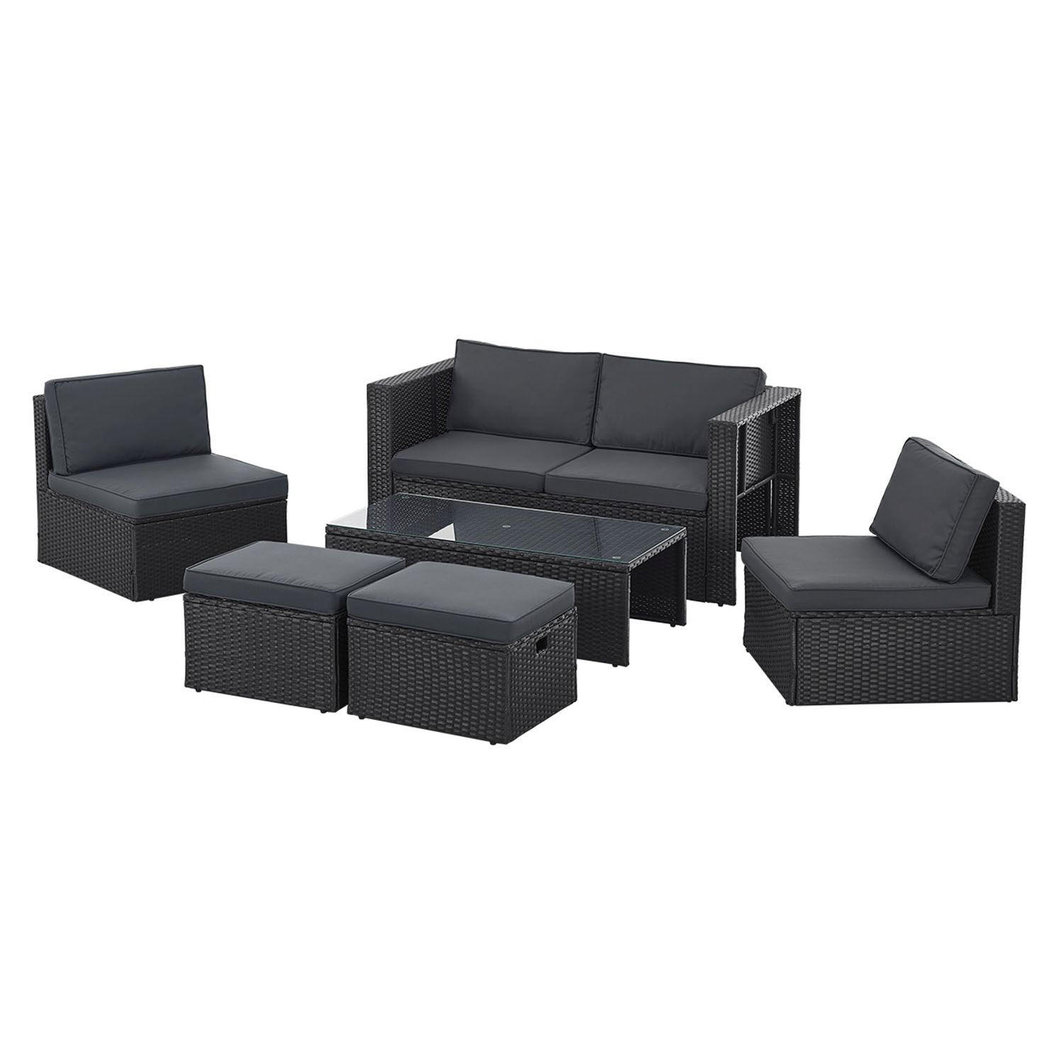 LOUNGEGARNITUR Salou schwarz - Schwarz, Kunststoff - Juskys
