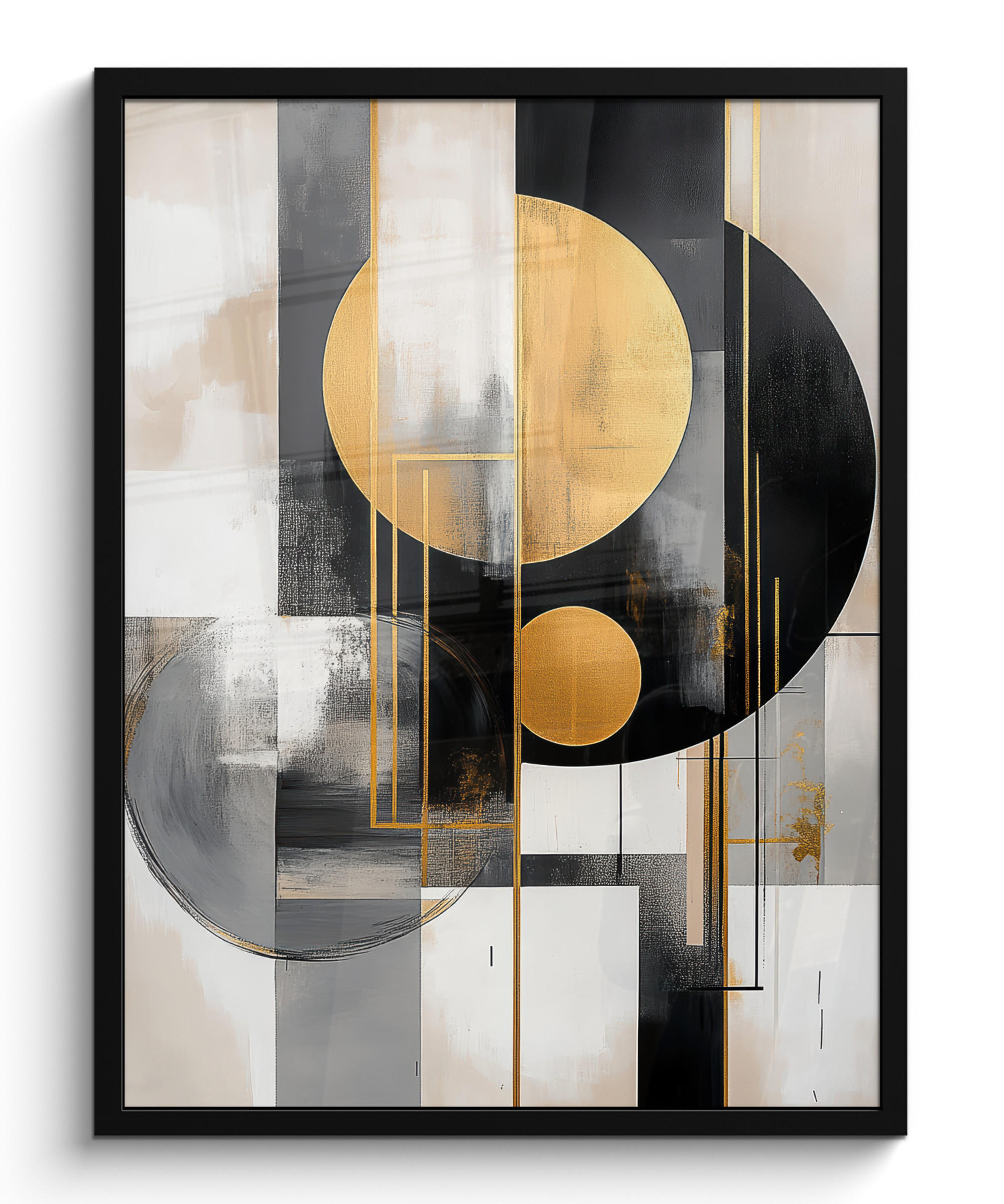 GERAHMTES BILD Abstrakt - Gold - Silber - Formen - Ästhetisch - Modern 60x80 cm - Goldfarben, Papier (60/80cm) - MuchoWow