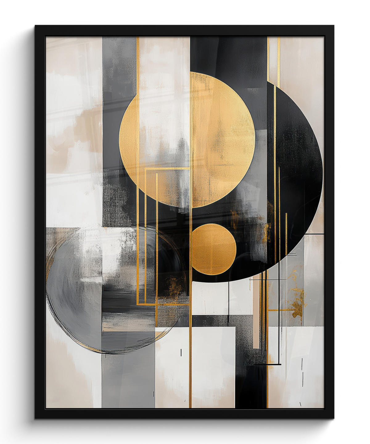 GERAHMTES BILD Abstrakt - Gold - Silber - Formen - Ästhetisch - Modern 60x80 cm - Goldfarben, Papier (60/80cm) - MuchoWow