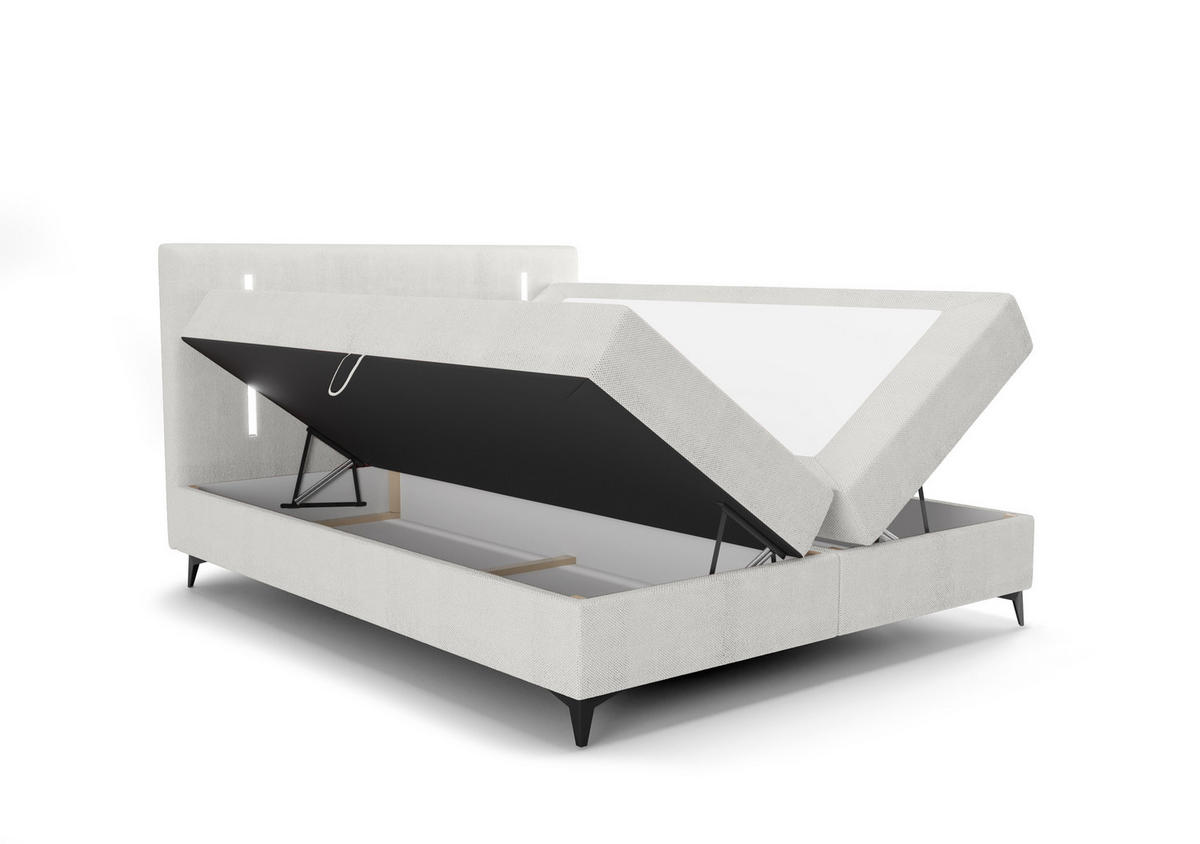 BOXBETT ONO mit Matratze H3, Bonell und Topper 160x200 CURIO 80 - Hellgrau, Textil (160/200cm) - Bedante