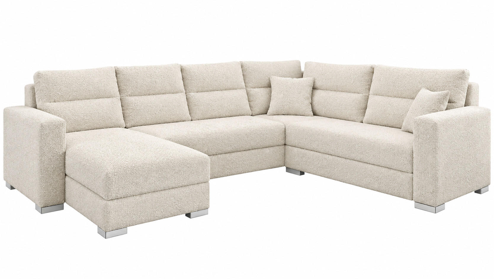 WOHNLANDSCHAFT CAPTAIN U-Form 314 cm mit hochwertigem Federkern, Schlaffunktion, Bettkasten und Ottomane links/rechts - Creme/Schwarz, Kunststoff (314/90/217cm) - Wohnideebilder