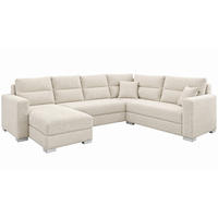 WOHNLANDSCHAFT CAPTAIN U-Form 314 cm mit hochwertigem Federkern, Schlaffunktion, Bettkasten und Ottomane links/rechts - Creme/Schwarz, Kunststoff (314/90/217cm) - Wohnideebilder