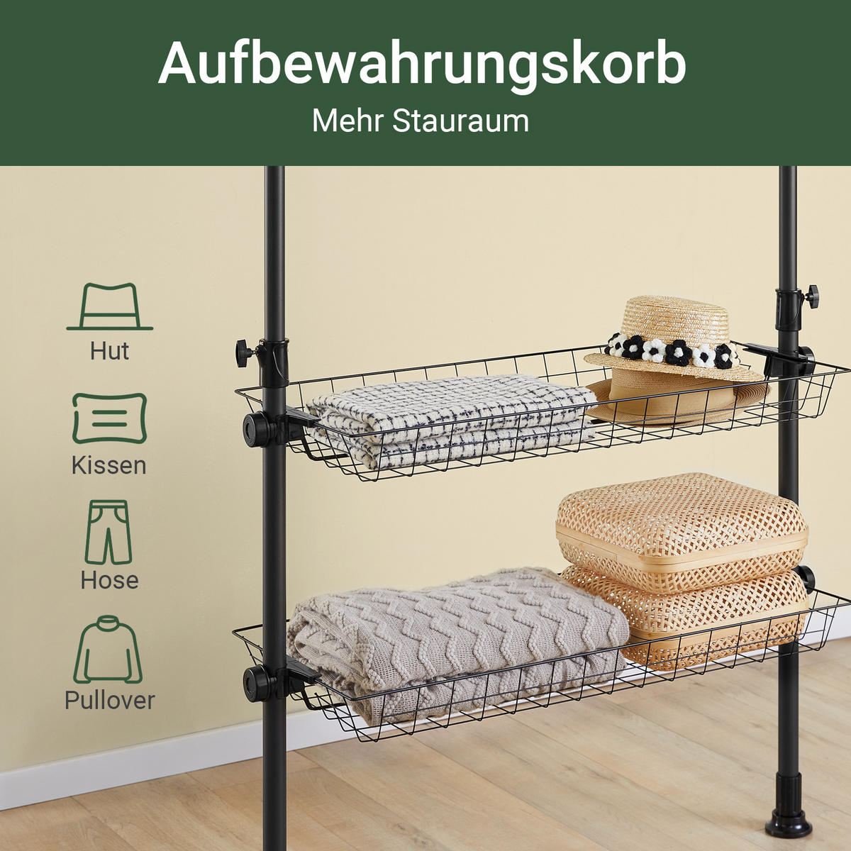 TELESKOP GARDEROBEN SYSTEM Schwarz - Schwarz, Kunststoff (305/270/3cm) - SoBuy