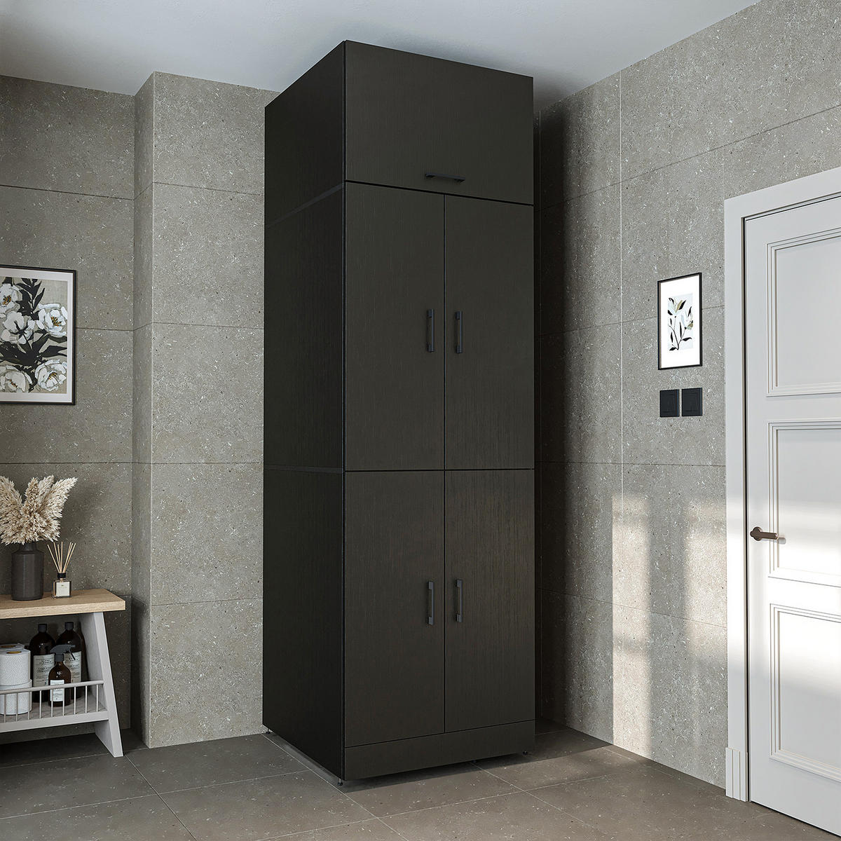 WASCHMASCHINENSCHRANK DORA-II 70cm Breit, 230cm Hoch - Schwarz, Holzwerkstoff (70/230/74cm)