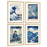 PLAKAT Sada 4 Japan Blue A4 bez rámu - čirá, papír (29.7/1/21cm) - Nacnic