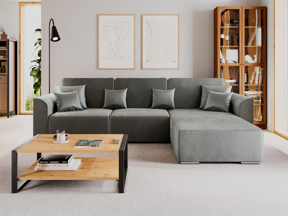 ECKSOFA LUMO L Rechts Braun Velours-Stoff mit Schlaffunktion und Bettkasten - Dunkelbraun, Textil (293/195cm) - Barchello