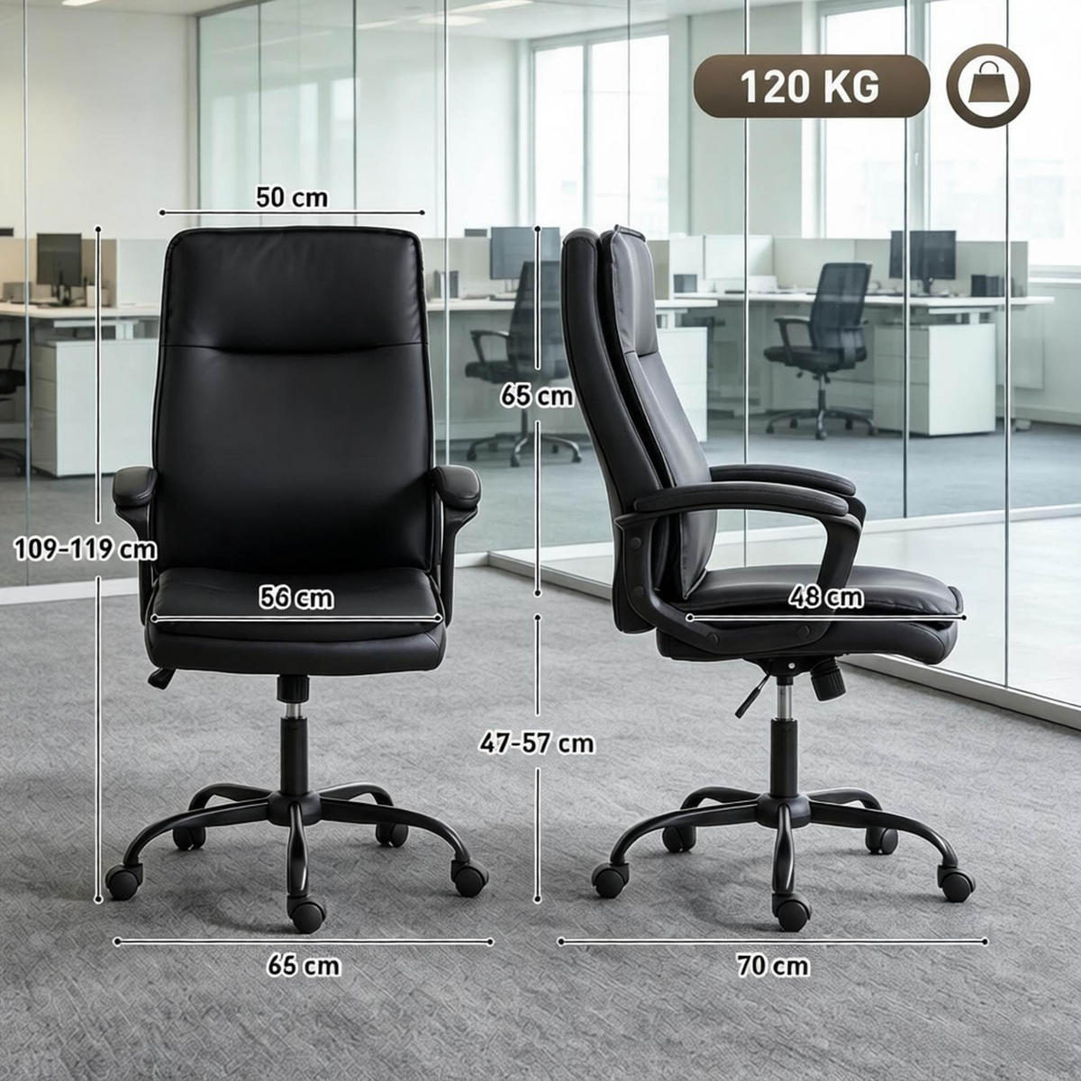 BÜROSTUHL in Schwarz 70x66x109 cm mit Wippfunktion und höhenverstellbarem Sitz - Schwarz, Kunststoff (66/109/70cm) - IVMEU