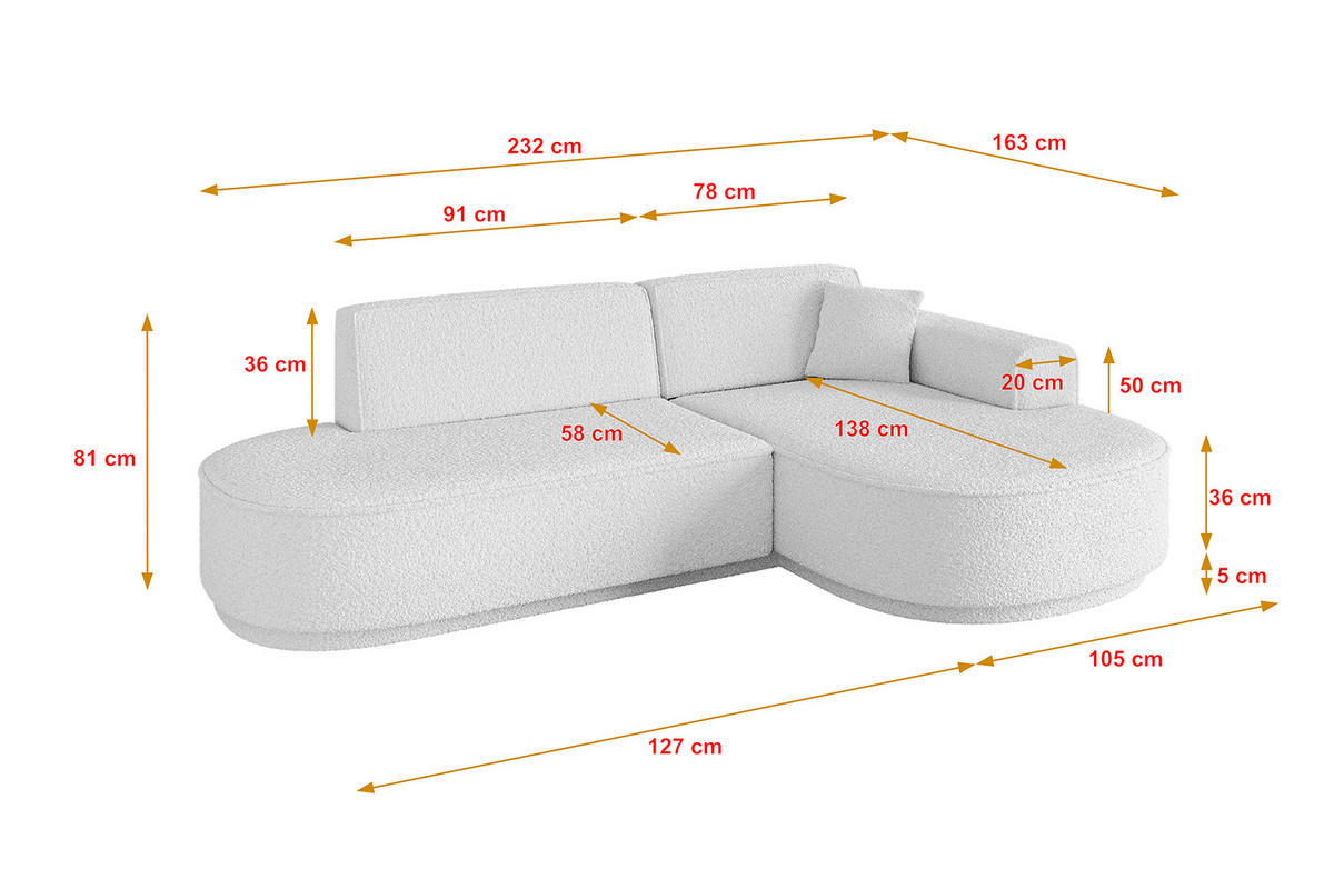 ECKSOFA Ottomane Rechts MARI-L1 - 232x163x81 cm Weiß Bouclé - Schwarz/Weiß, Holzwerkstoff/Kunststoff (234/163cm) - ALTDECOR