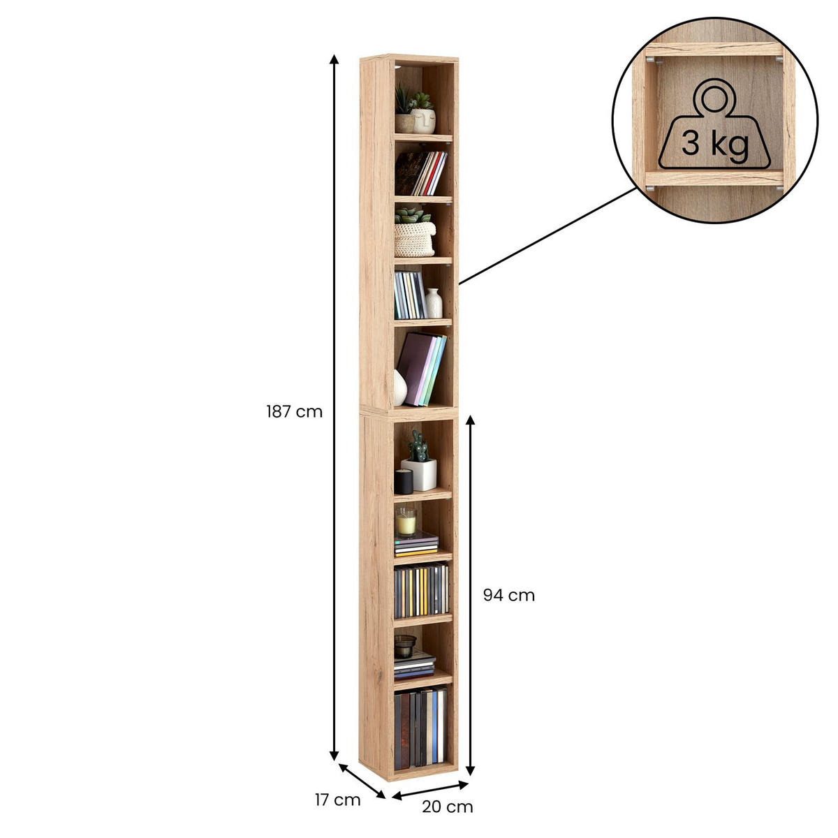 CD/DVD- REGAL CHART - Eiche San Remo, Holzwerkstoff (20/186/17cm) - CARO-Möbel