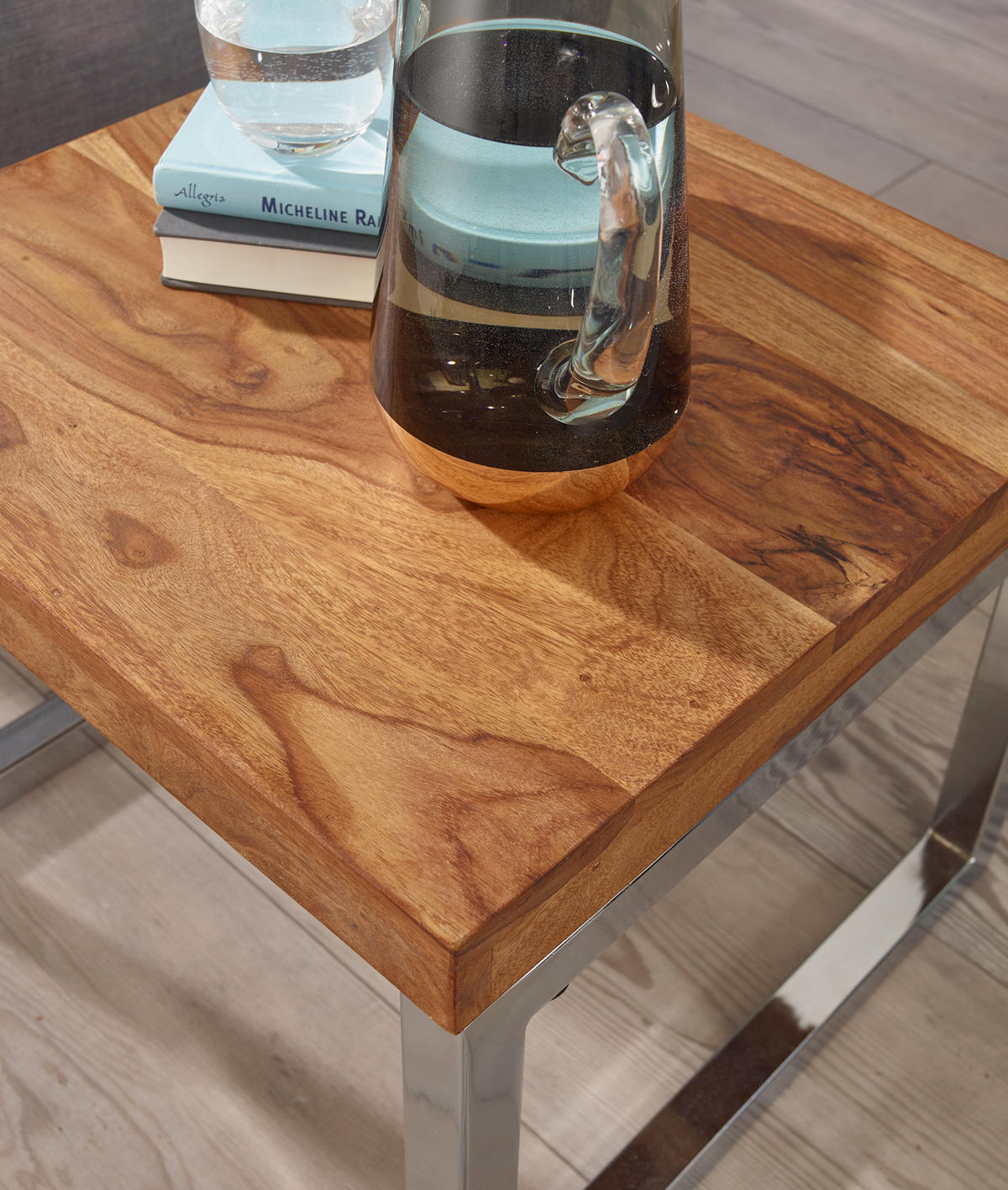 COUCHTISCH Massivholz Metallgestell Pflegeleicht, Braun 45x45x40 cm - Silberfarben/Braun, Holz/Metall (45/45/40cm) - KADIMA DESIGN