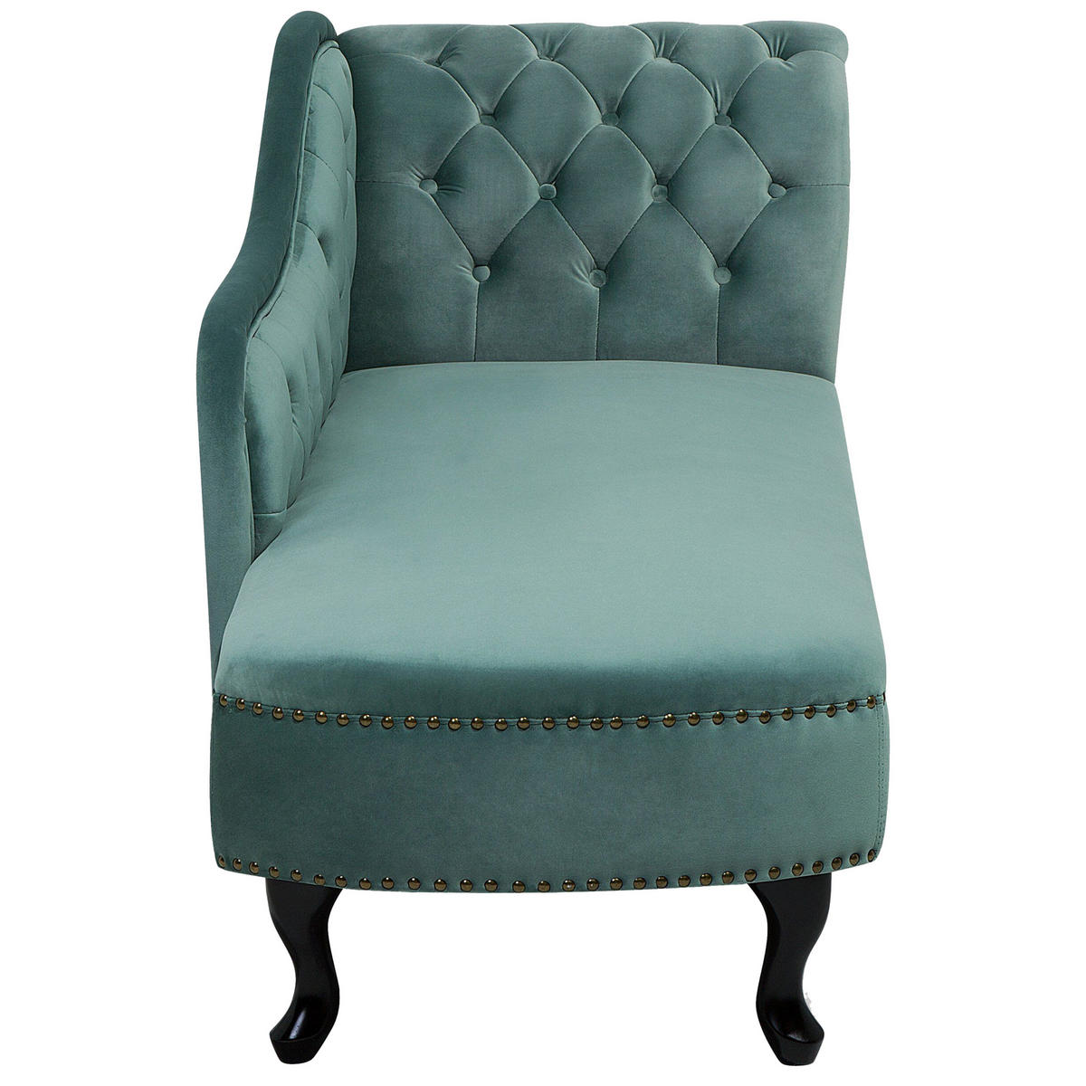 ČALOUNĚNÉ LEHÁTKO CHAISE LONGUE Sametová látka mátově zelené pravostranné Nimes - tmavě hnědá/mátově zelená, textil (169/79/65cm) - Beliani