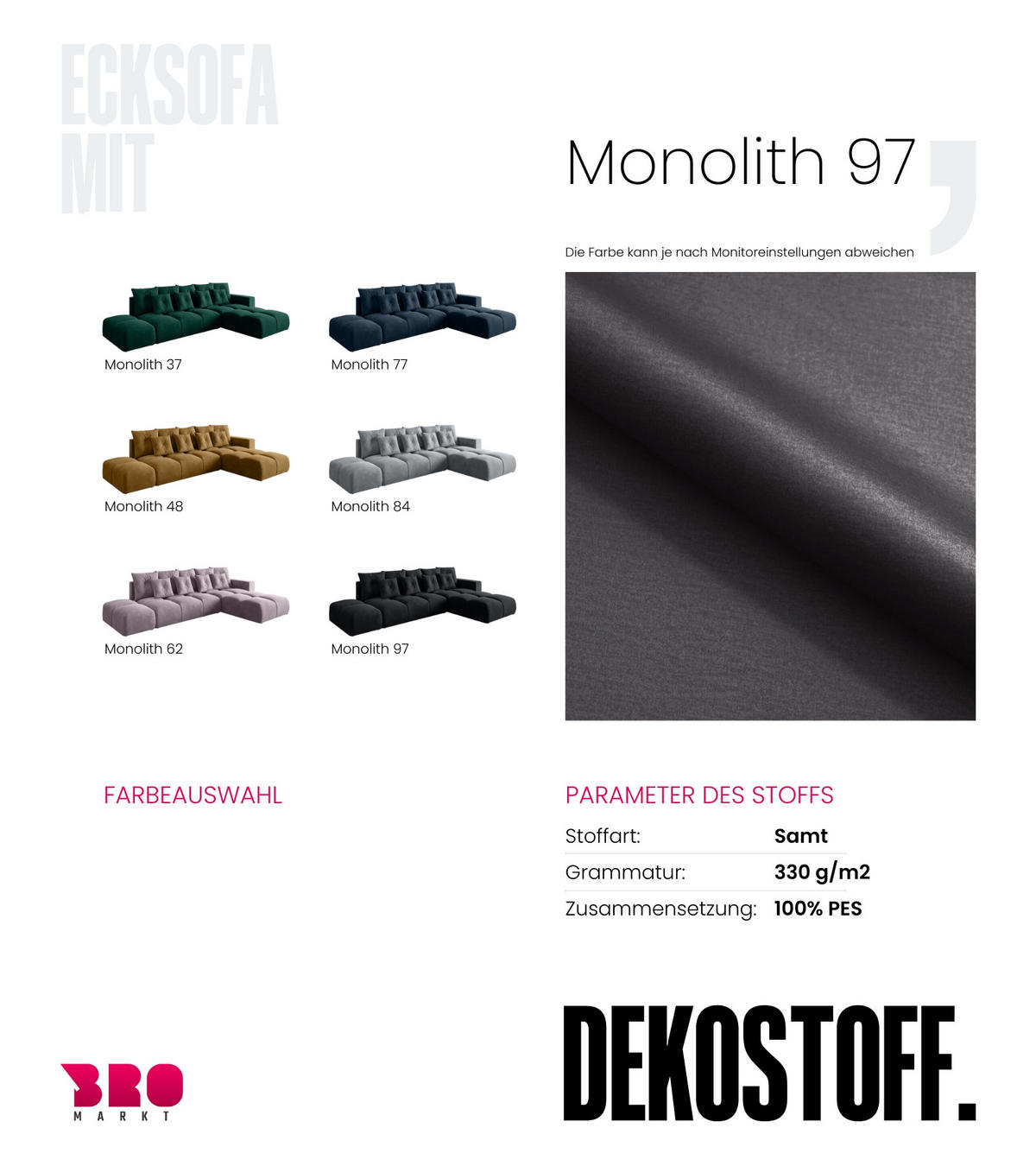 ECKSOFA mit Schlaffunktion RAMIRO Schwarz - Graphitfarben, Textil (325/185cm)
