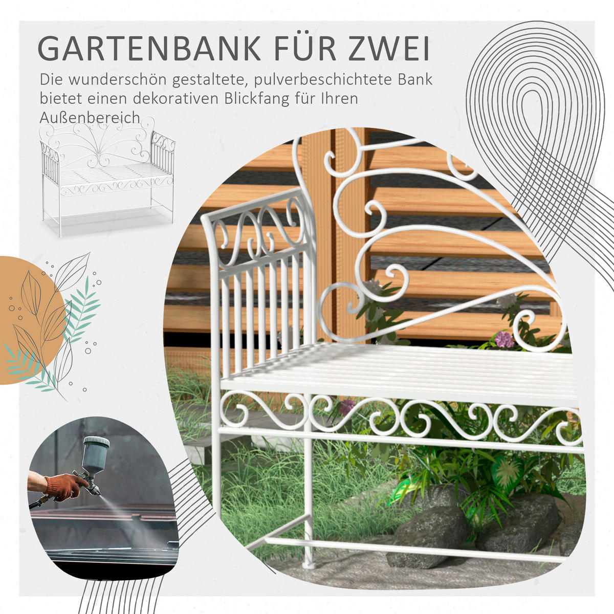 GARTENBANK Sitzbank Blumenbank Parkbank Gartenmöbel 2-Sitzer Metall Weiß - Weiß, Metall (50/96/113.5cm) - Outsunny