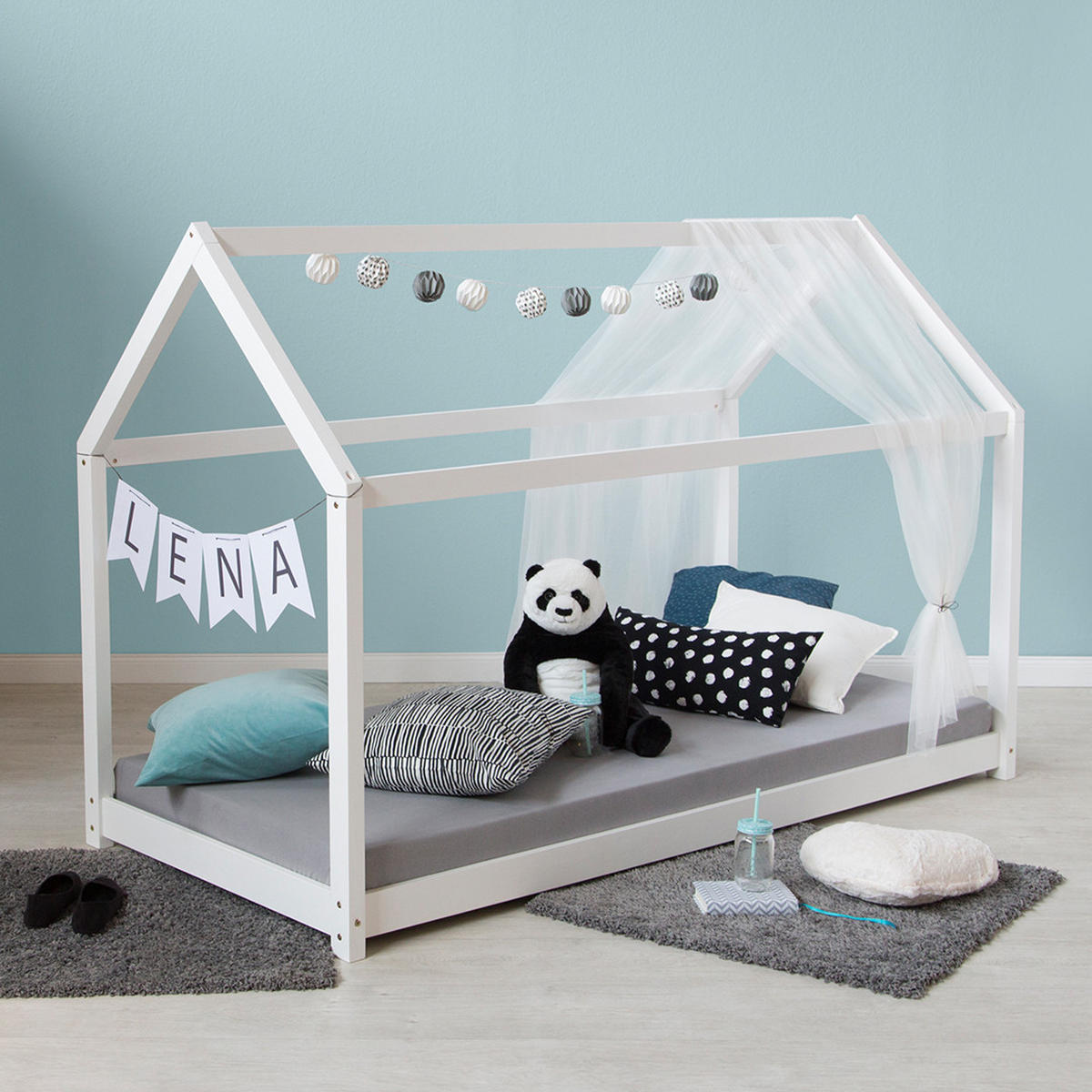 HAUSBETT mit Matratze 90/200 cm Weiß - Weiß, Holz (206/141/96cm) - Homestyle4u