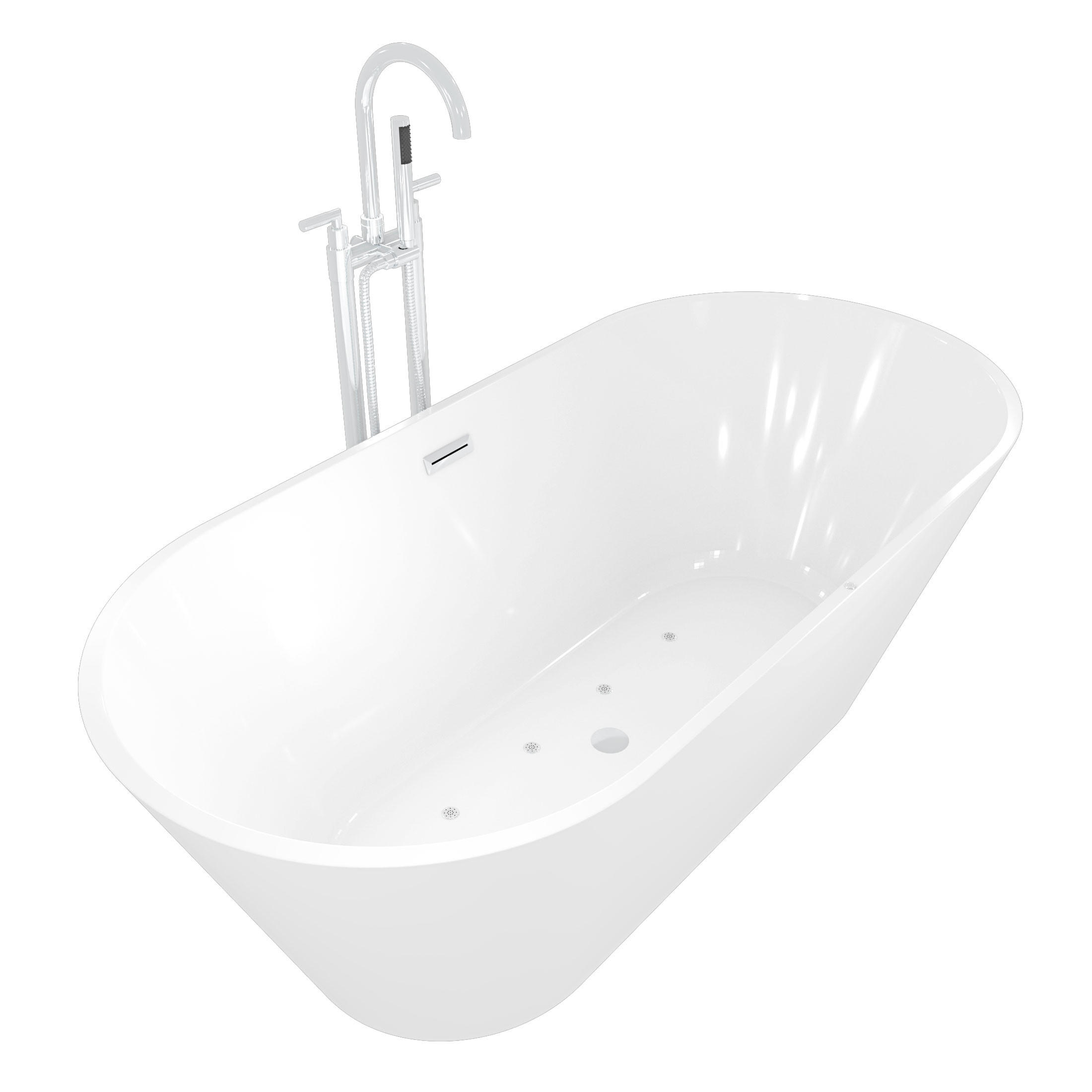FREISTEHENDE Badewanne Wanne F11 170x80cm Luftmassage Armatur AF03 - Weiß, Glas/Kunststoff (80/58/170cm) - AcquaVapore by Sandra Jentho