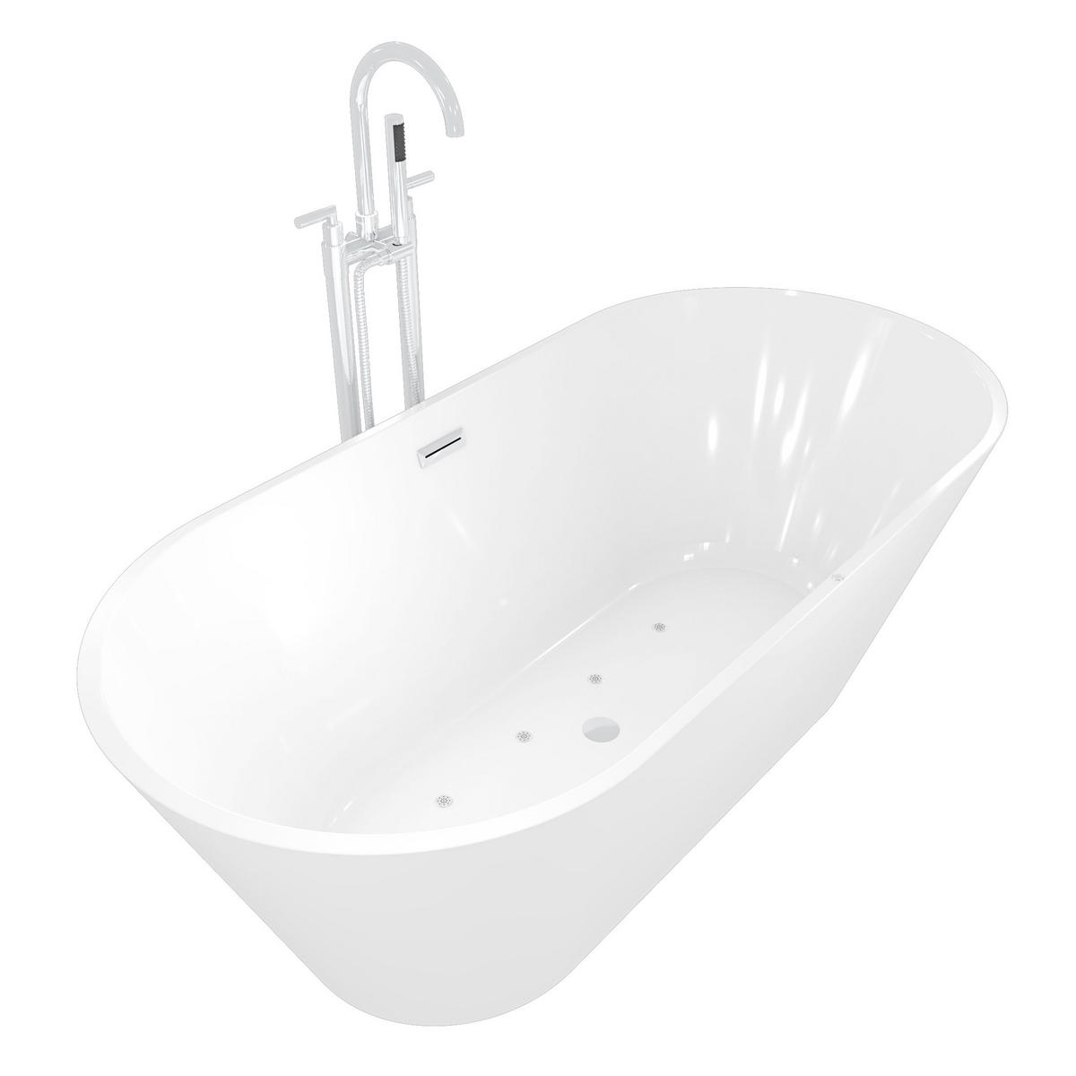 FREISTEHENDE Badewanne Wanne F11 170x80cm Luftmassage Armatur AF03 - Weiß, Glas/Kunststoff (80/58/170cm) - AcquaVapore by Sandra Jentho