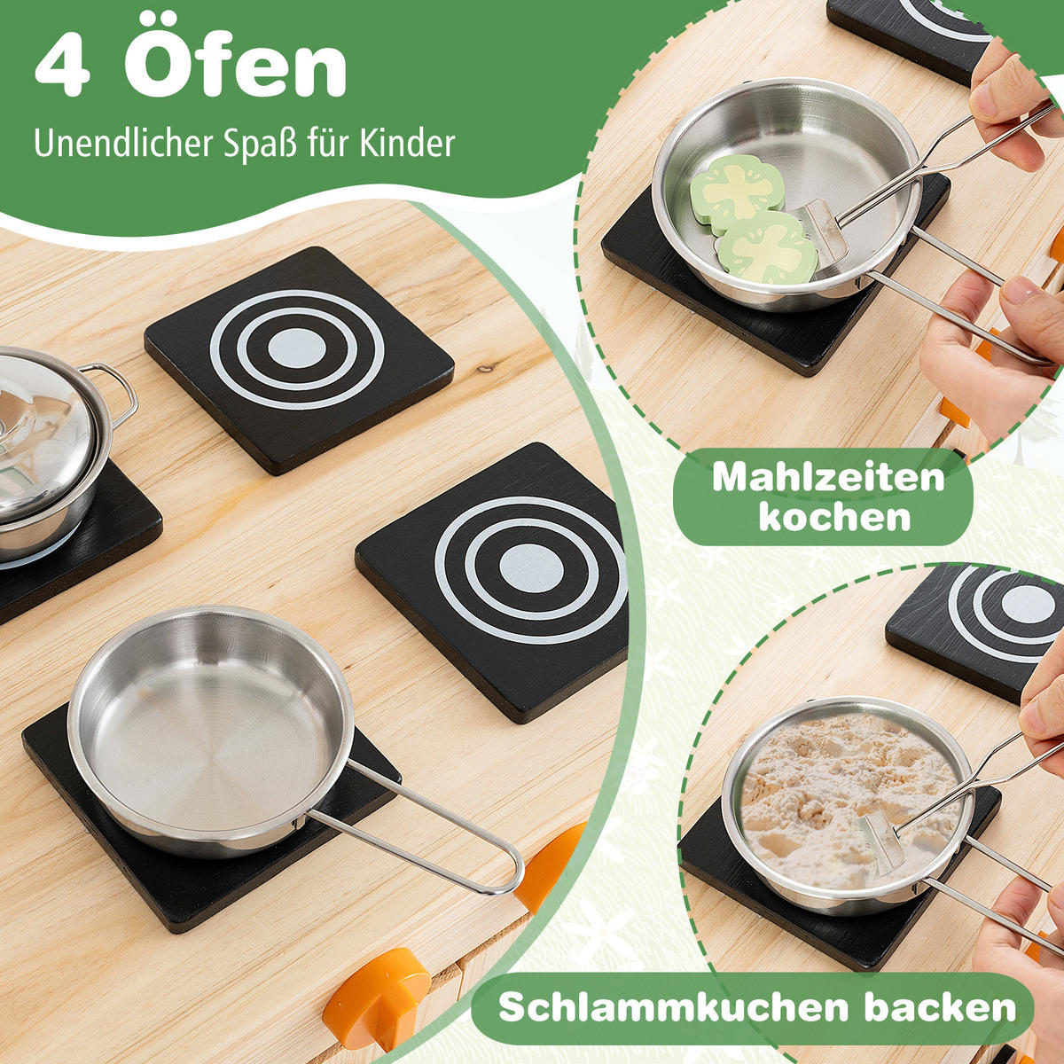 KINDERKÜCHE Outdoor Natur - Naturfarben, Holz (88/39/117cm) - COSTWAY