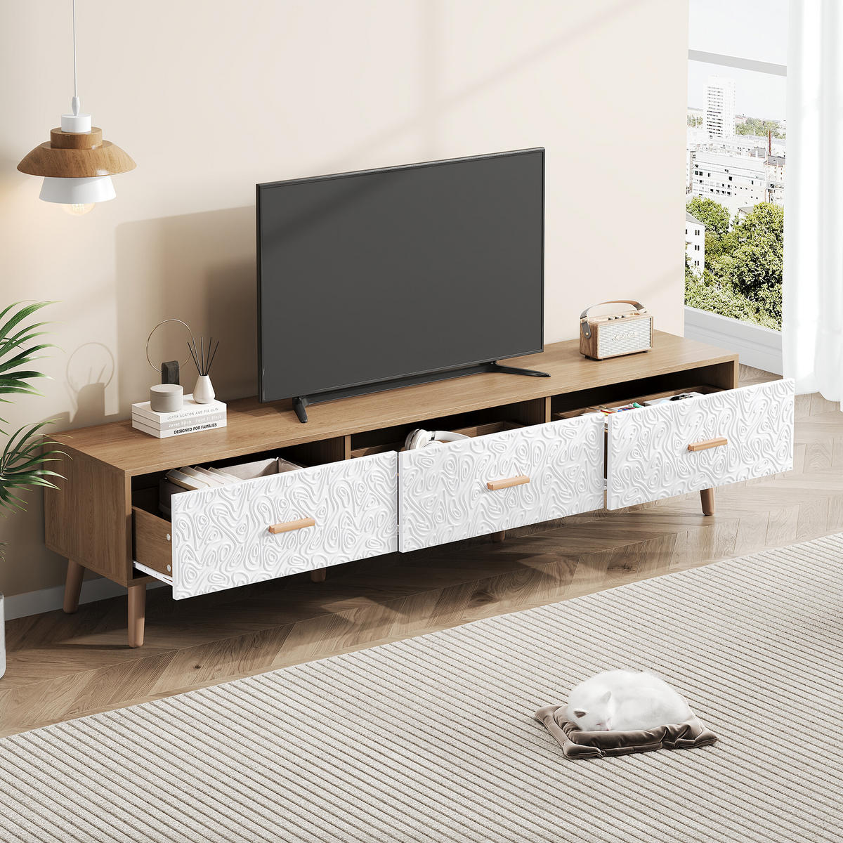 TV-MÖBEL Heller Holzoptik 150/35/39 cm - Braun, Holzwerkstoff (35/39/150cm) - Urban Meuble