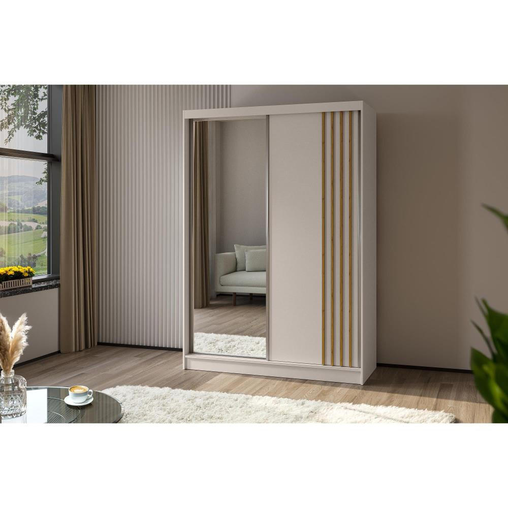 SCHWEBETÜRENSCHRANK Nela II 120/216/61 kaschmir+eiche Artisan mit Schubladen - Kaschmir, Holzwerkstoff (120/216/61cm) - Beautysofa