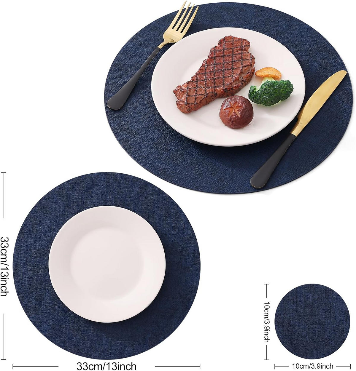 PLATZSETS (10-teiliges Set) – 33 cm – Blau - Dunkelblau, Leder (33/33cm)
