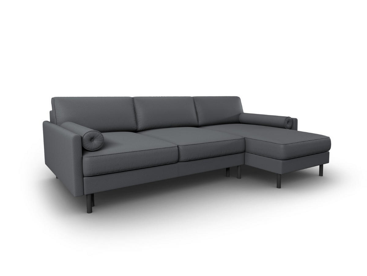 AUSKLAPPBARES-ECKSOFA rechts mit Container Scott aus strukturiertem Stoff dunkelgrau 5 Sitzplätze - Dunkelgrau, Textil (142/212cm) - Micadoni