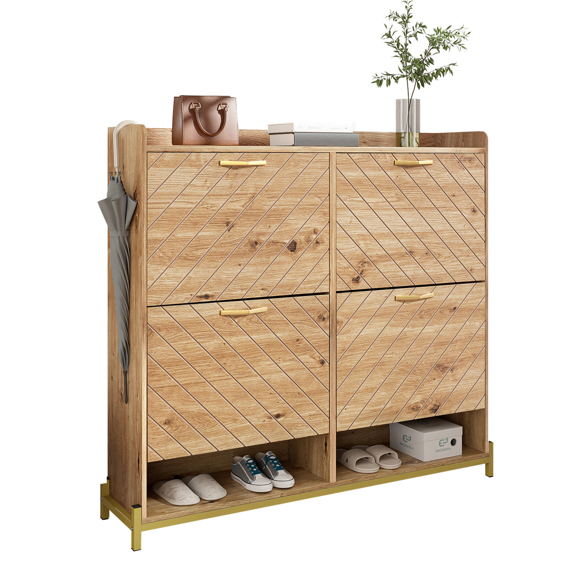 SCHUHSCHRANK 108,5/100/24 cm Holzfarbe aus MDF mit Klappfunktion - Naturfarben, Holzwerkstoff (108.5/100/24cm) - OKMYHOME