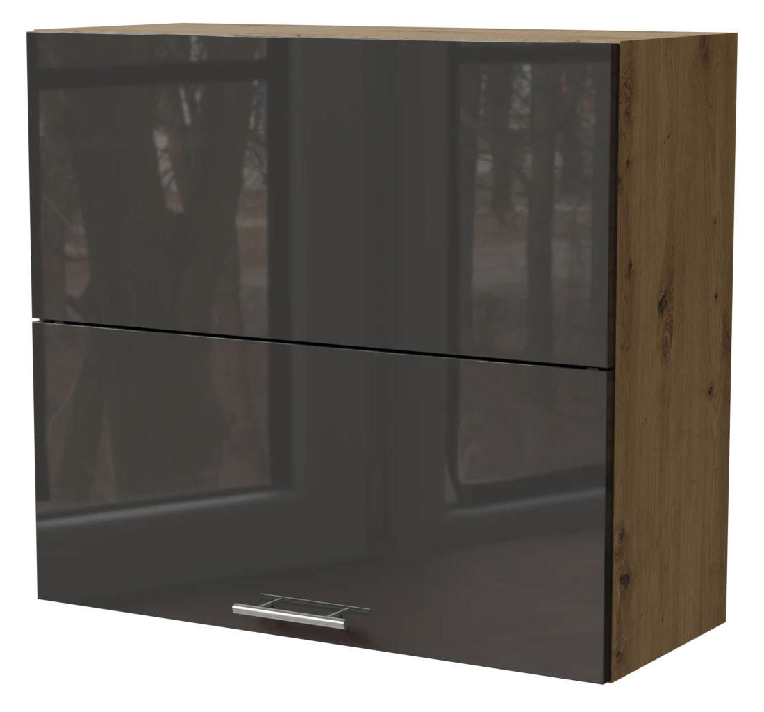 KÜCHENHÄNGESCHRANK Essen W8B/80-AV Graphit Hochglanz / Eiche Artisan Matt 80 / 32,5 / 72cm - Graphitfarben/Eiche Artisan, Holz/Holzwerkstoff (80/72/32.5cm) - Feldmann-Wohnen