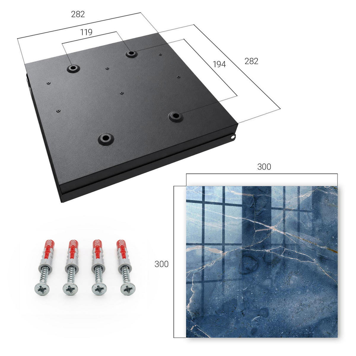 SCHLÜSSELBOX Schwarz 30x30 cm- Türöffnung nach rechts - Blauer Marmor - Blau, Metall (30/30/5cm) - TULUP