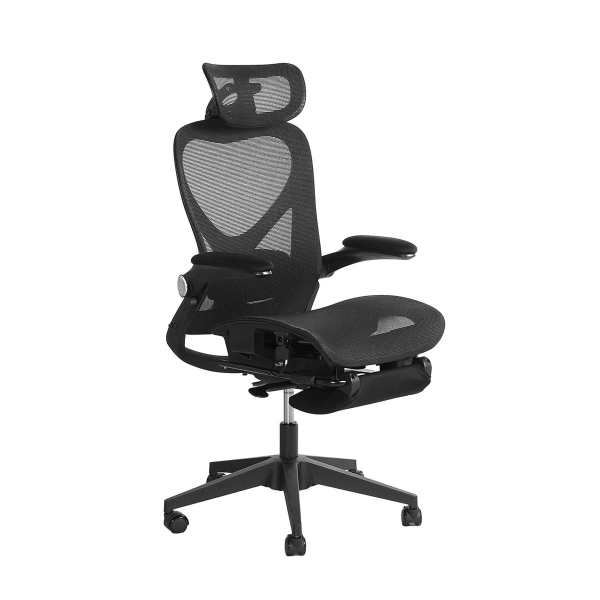 DREHSTUHL DE-40937 mit klappbarer Rückenlehne und 3D-Kopfstütze Schwarz - Schwarz, Metall (62/129/48.5cm) - ComfortXL