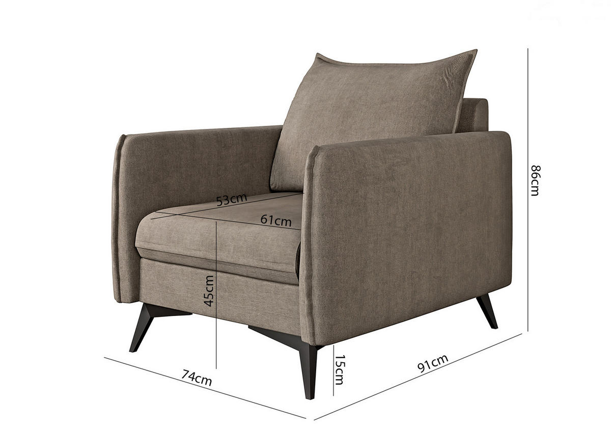 SESSEL Pulse Dunkelbeige Luxusmicrofaser - Beige/Schwarz, Holz/Textil (74/86/31cm) - S-Style Möbel