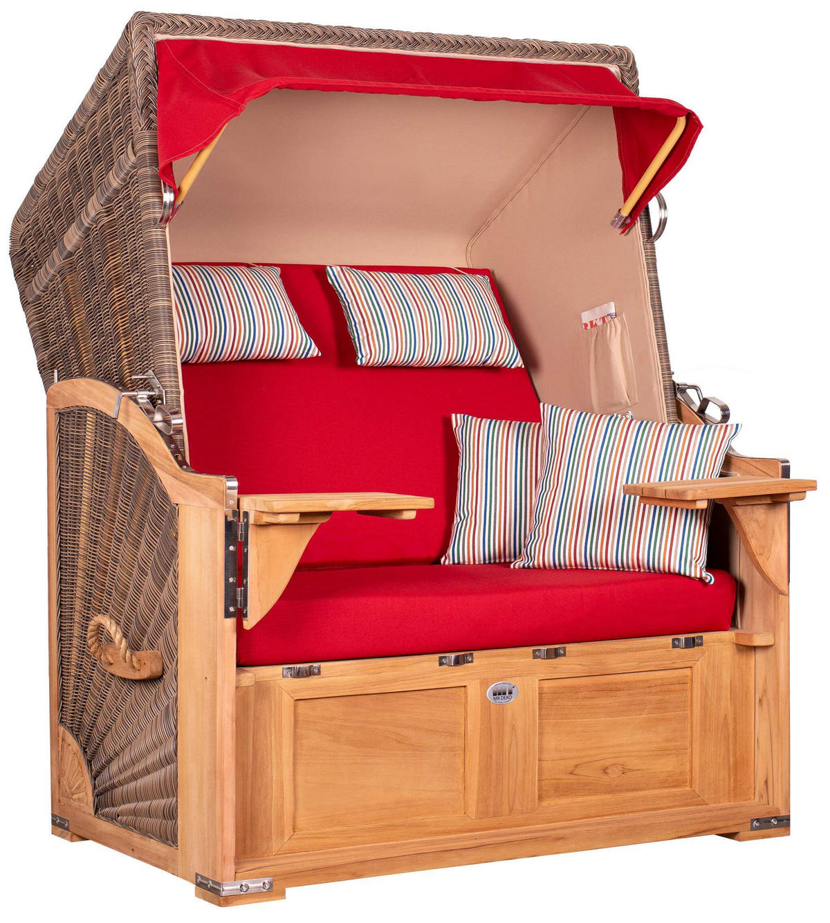 STRANDKORB SEEBLICK 2 Sitzer Teak - Rot/Braun, Metall (125/170/80cm) - Mr. Deko