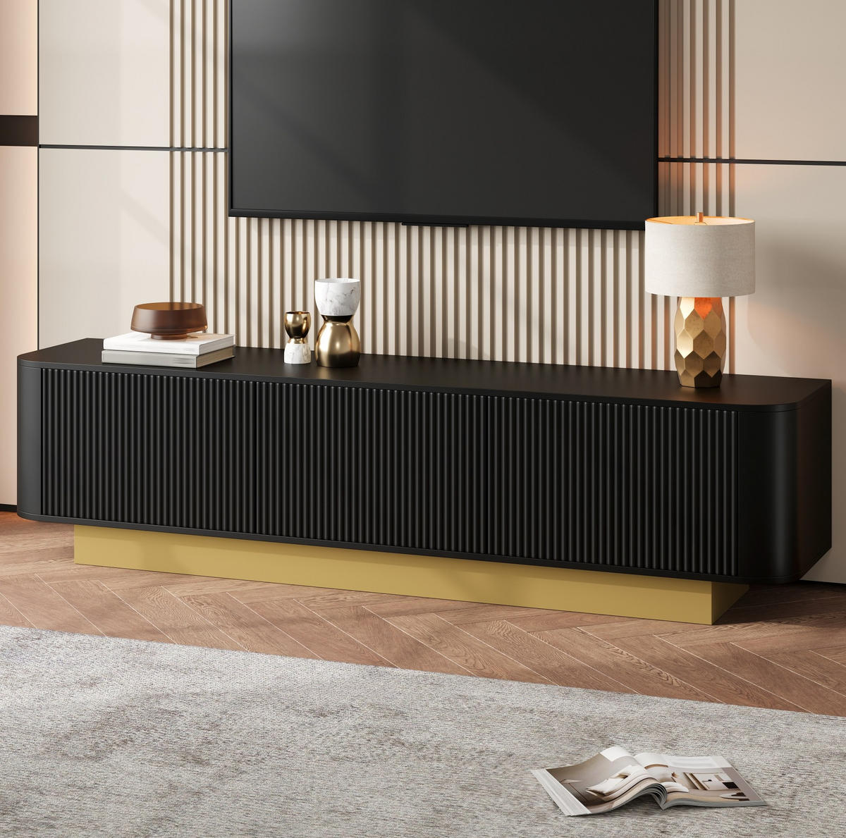 TV-LOWBOARD 170/40,5/47 cm Schwarz aus MDF und Holzwerkstoff mit Kabelmanagement - Schwarz, Holzwerkstoff (170/47/40.5cm) - OKWISH