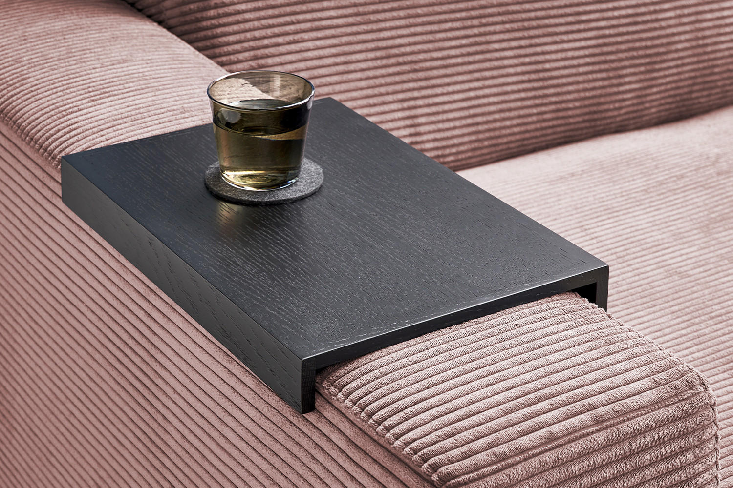 BIG SOFA XL MIT TABLETT SCHWARZ MADELINE Pink Cord - Pink/Schwarz, Kunststoff/Textil (290/85/190cm) - KAWOLA